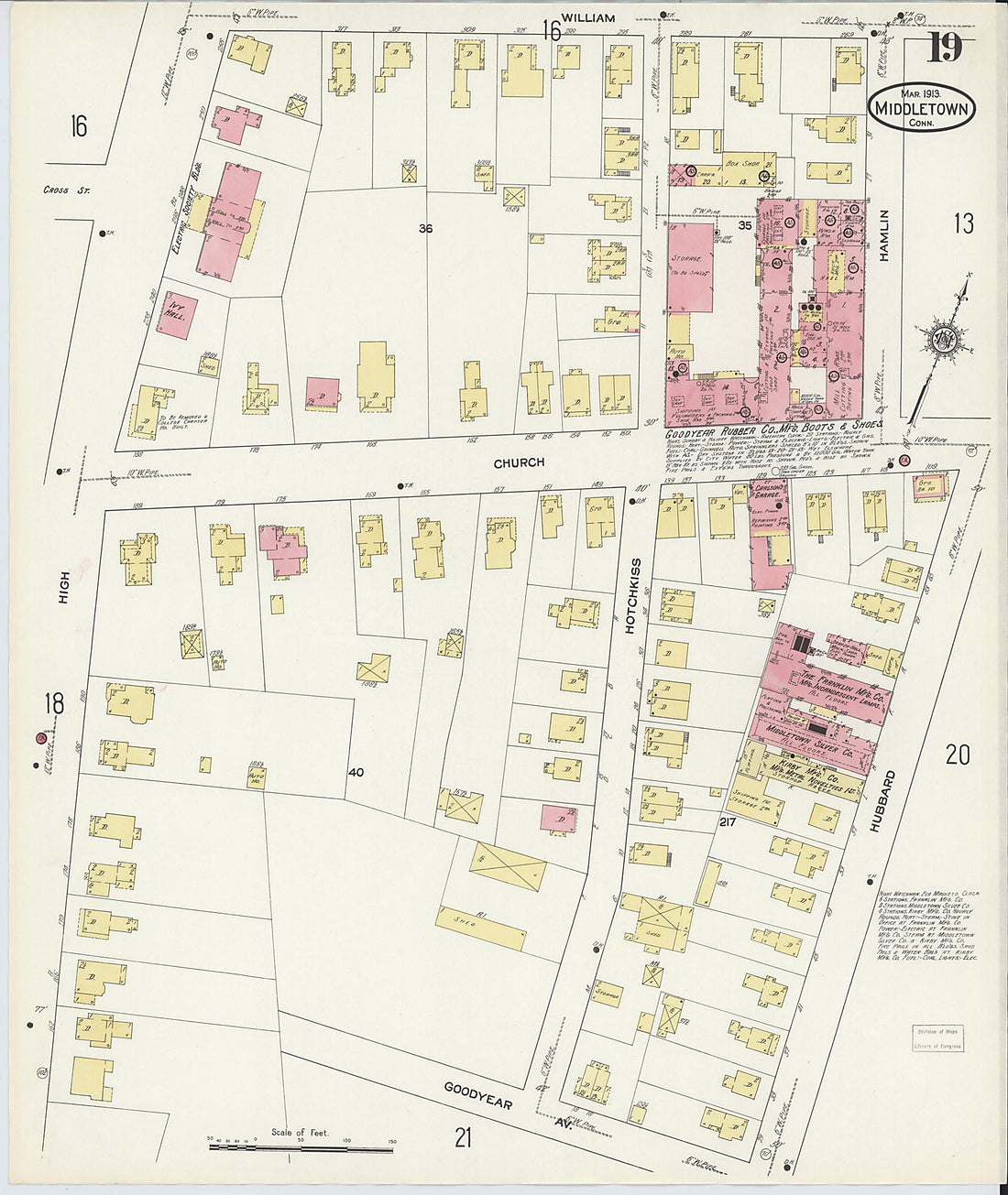 This old map of Middletown, Middlesex County, Connecticut was created by Sanborn Map Company in 1913