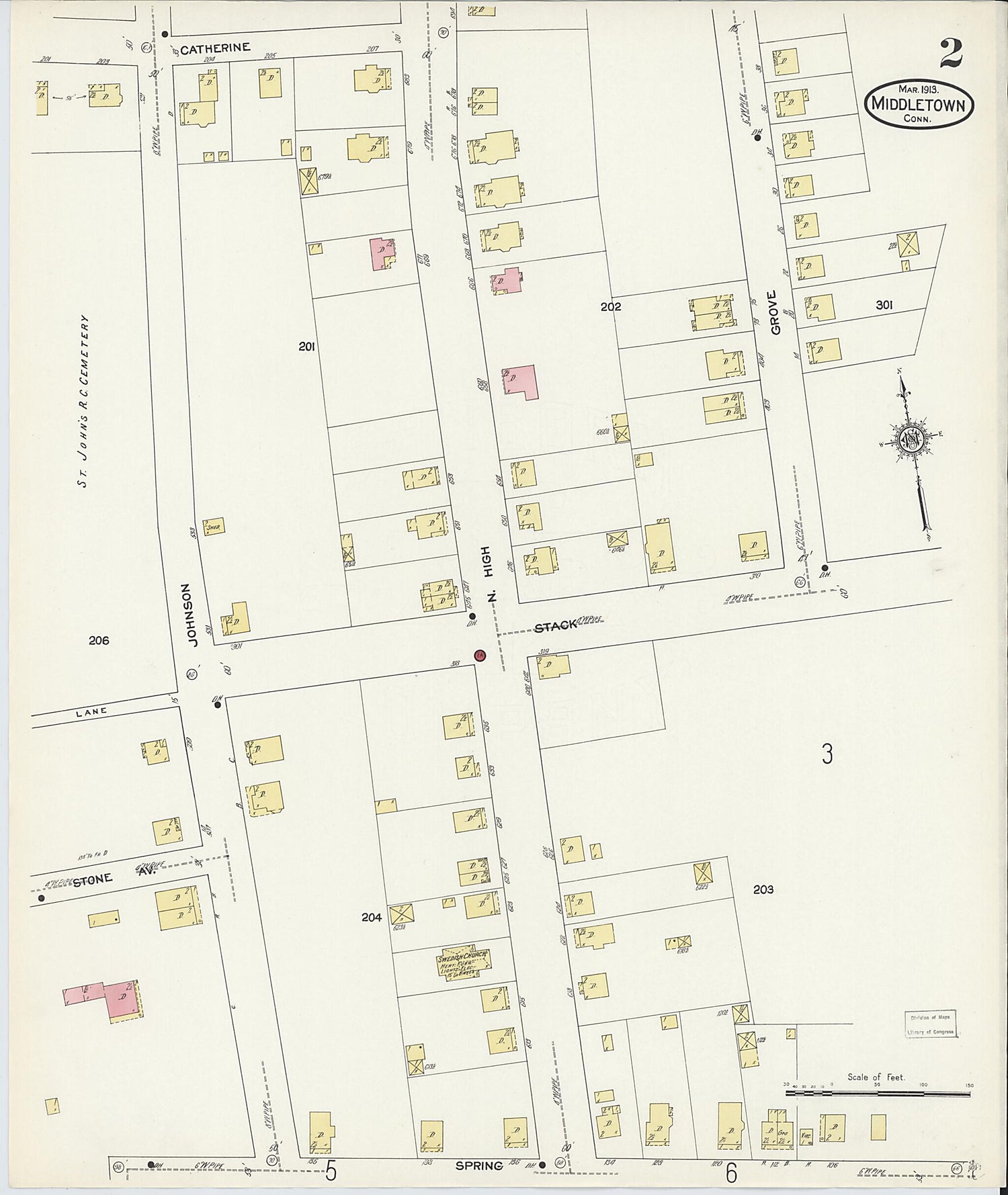 This old map of Middletown, Middlesex County, Connecticut was created by Sanborn Map Company in 1913