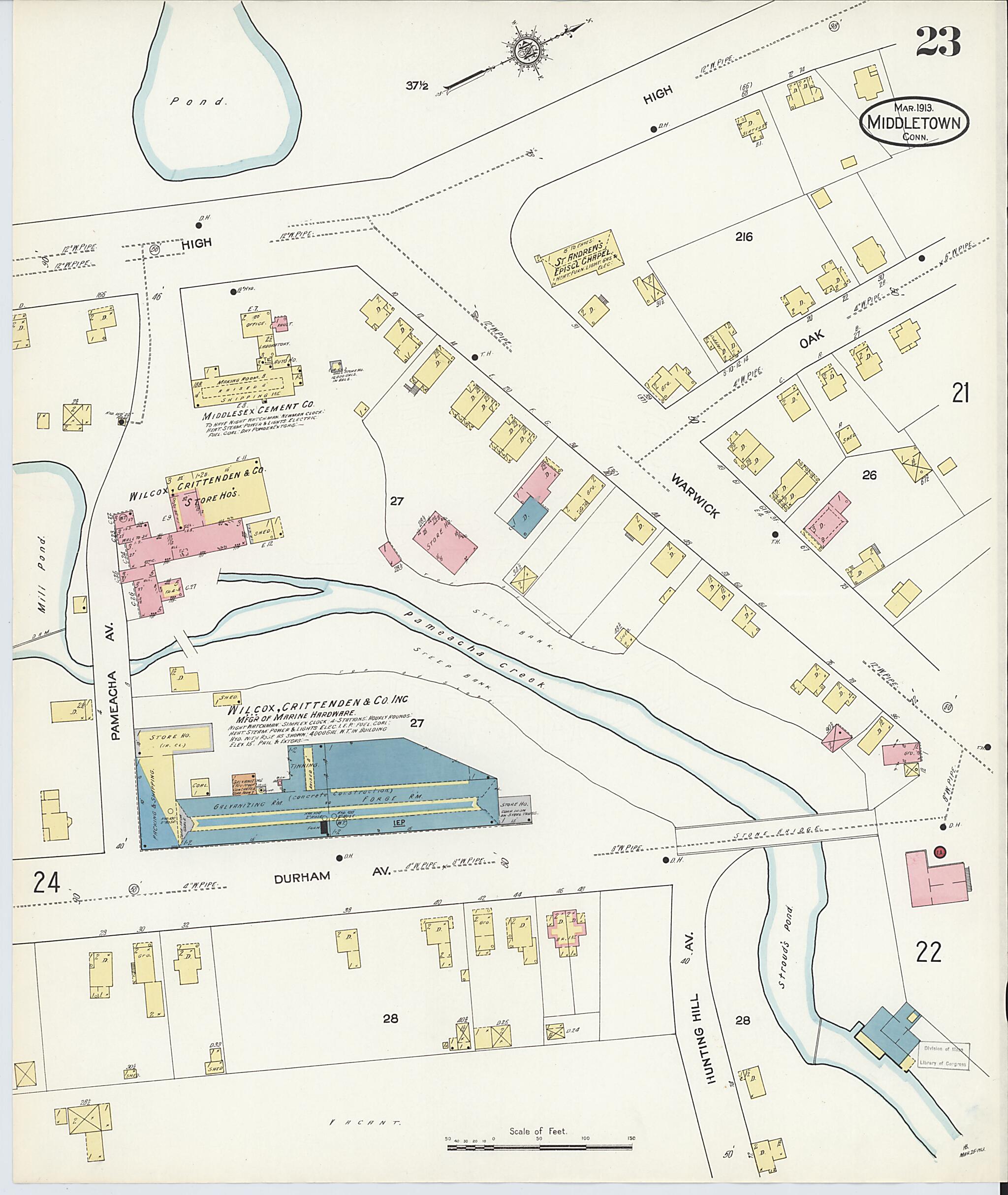 This old map of Middletown, Middlesex County, Connecticut was created by Sanborn Map Company in 1913