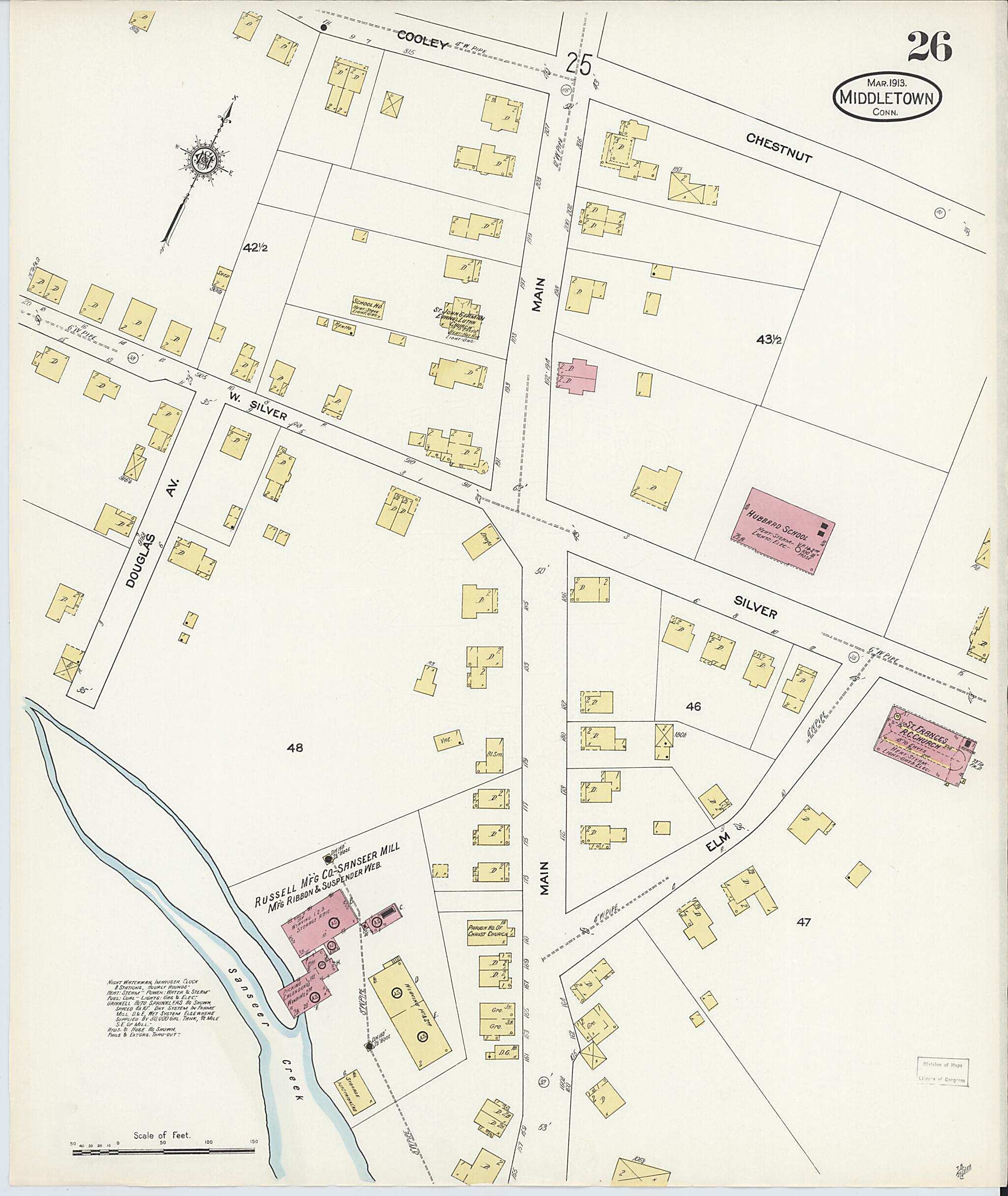 This old map of Middletown, Middlesex County, Connecticut was created by Sanborn Map Company in 1913