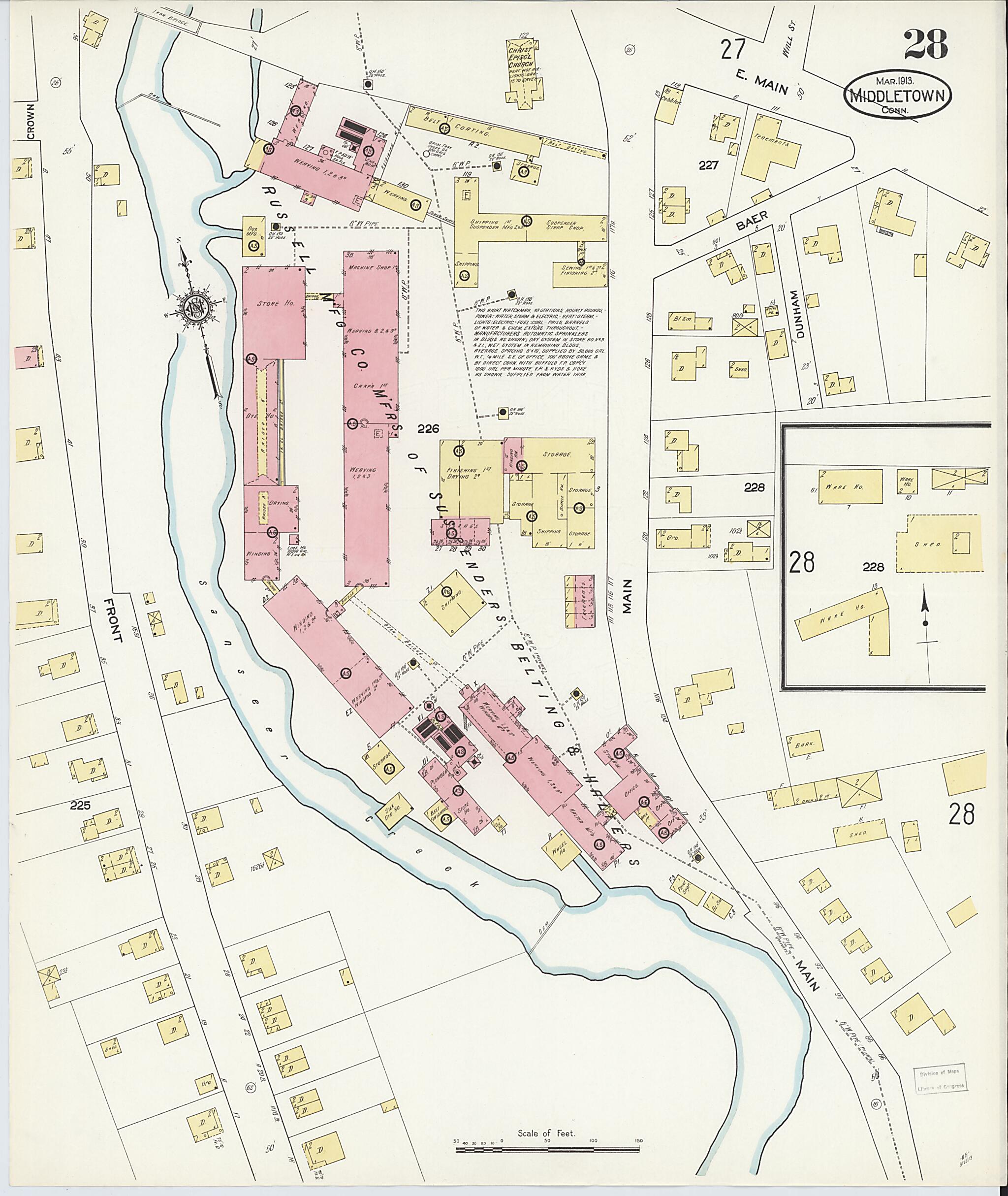 This old map of Middletown, Middlesex County, Connecticut was created by Sanborn Map Company in 1913
