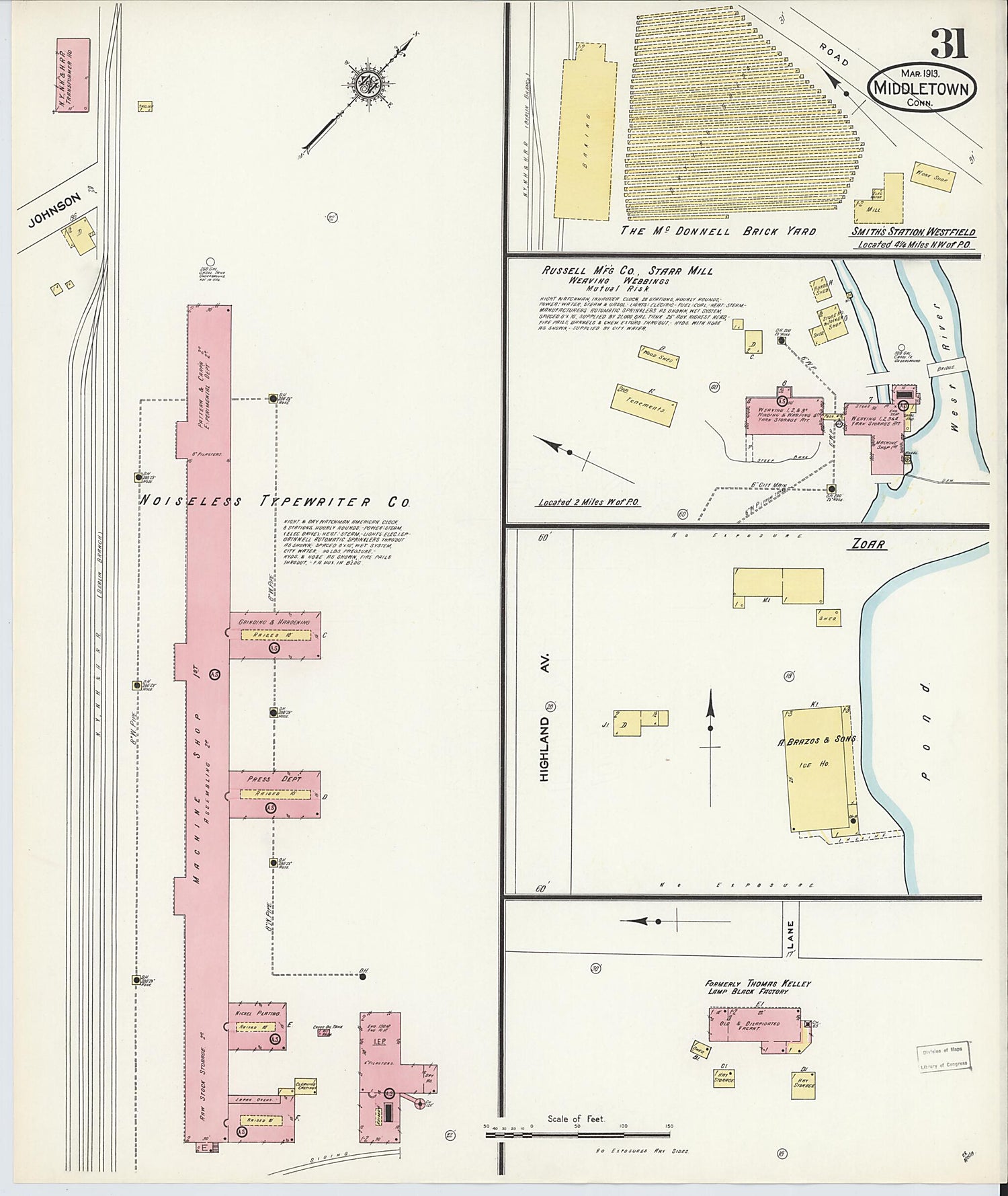 This old map of Middletown, Middlesex County, Connecticut was created by Sanborn Map Company in 1913