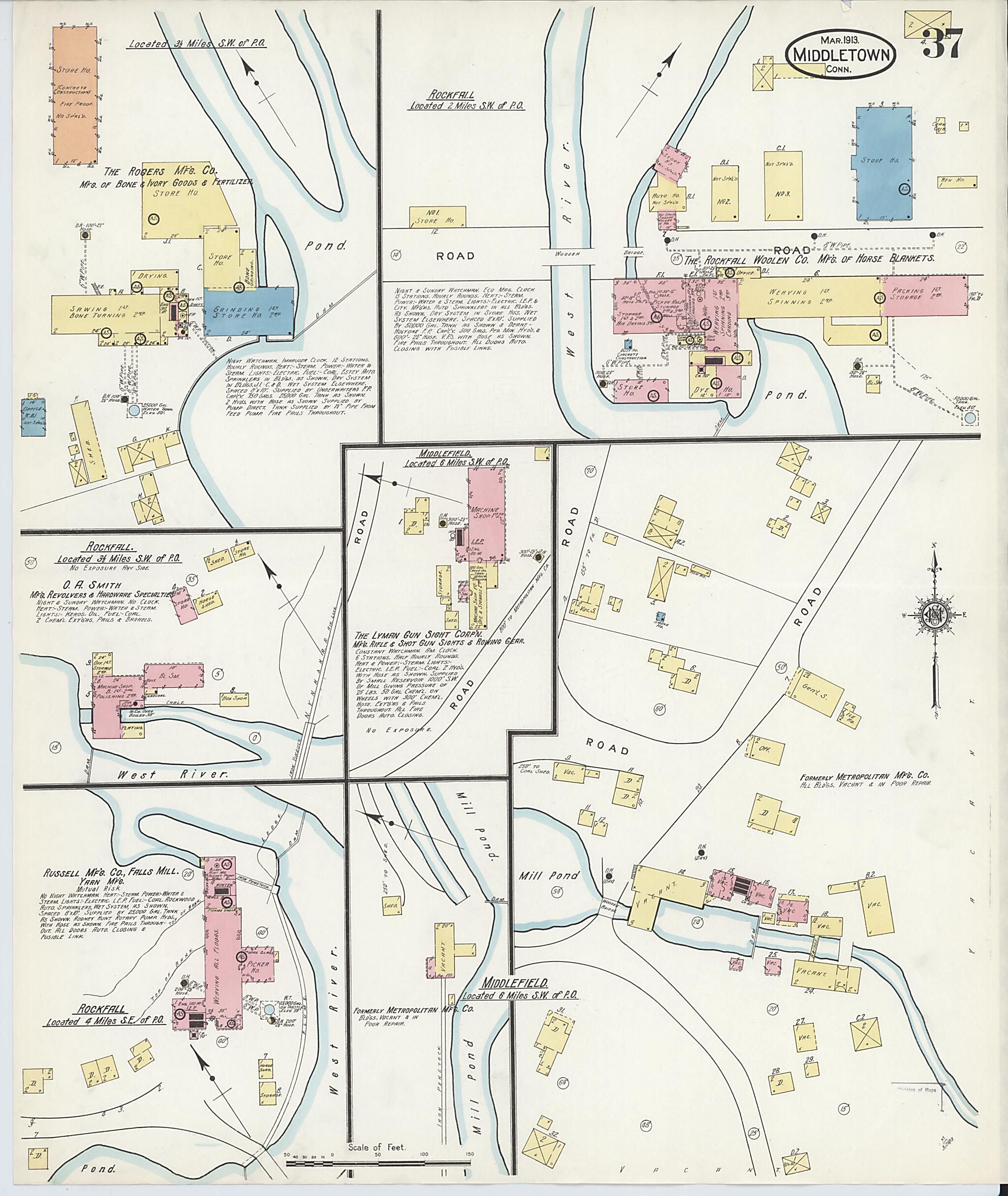 This old map of Middletown, Middlesex County, Connecticut was created by Sanborn Map Company in 1913