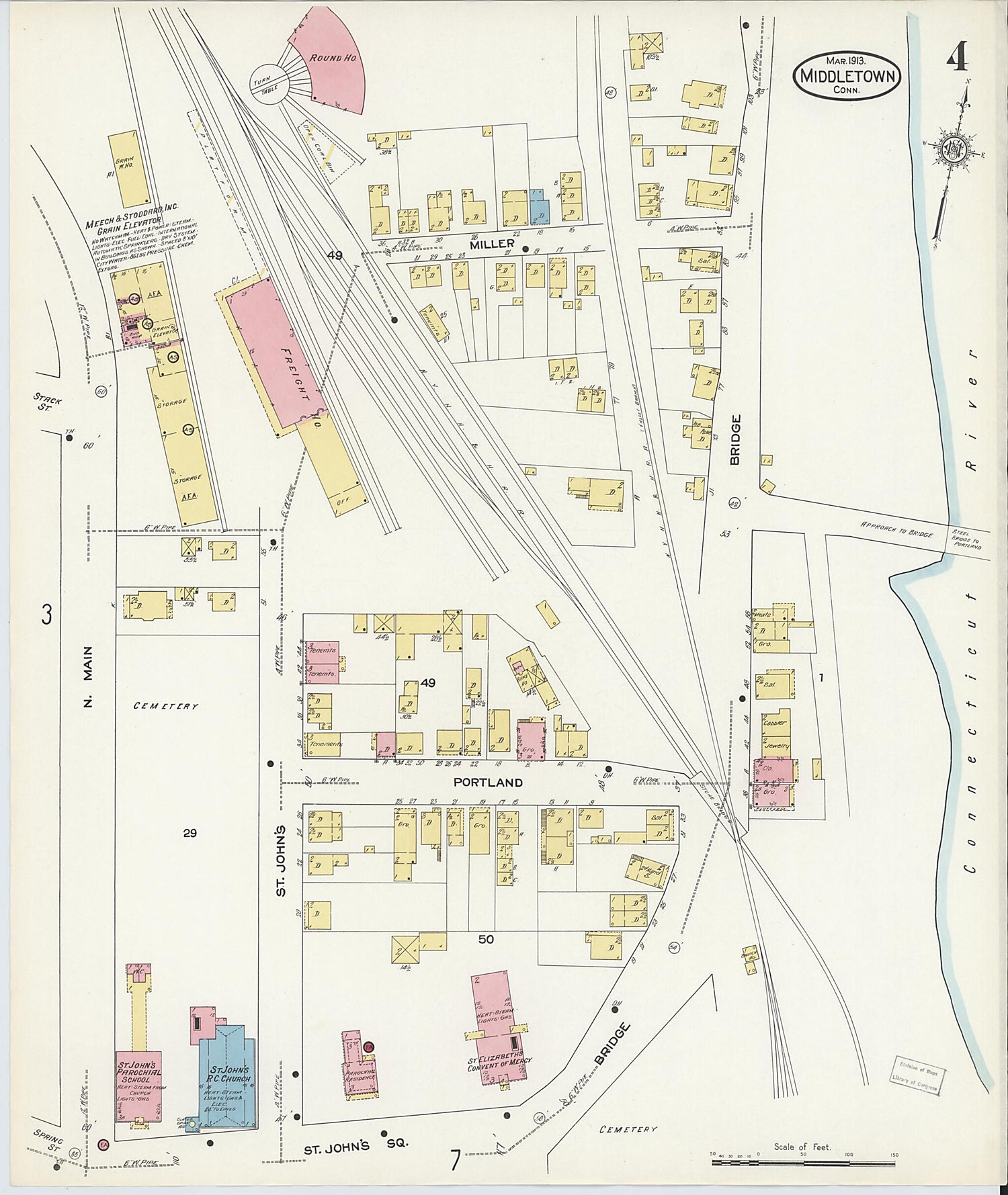 This old map of Middletown, Middlesex County, Connecticut was created by Sanborn Map Company in 1913