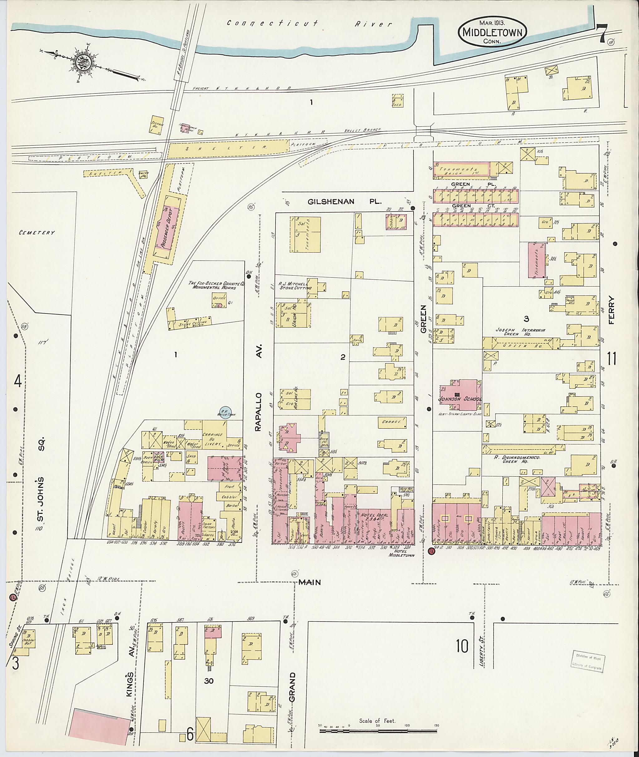 This old map of Middletown, Middlesex County, Connecticut was created by Sanborn Map Company in 1913