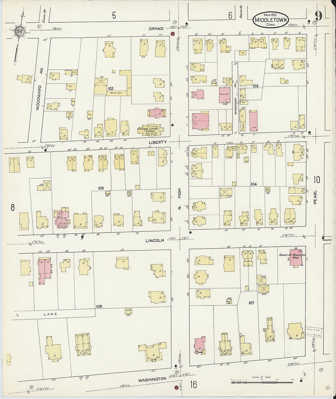 This old map of Middletown, Middlesex County, Connecticut was created by Sanborn Map Company in 1913