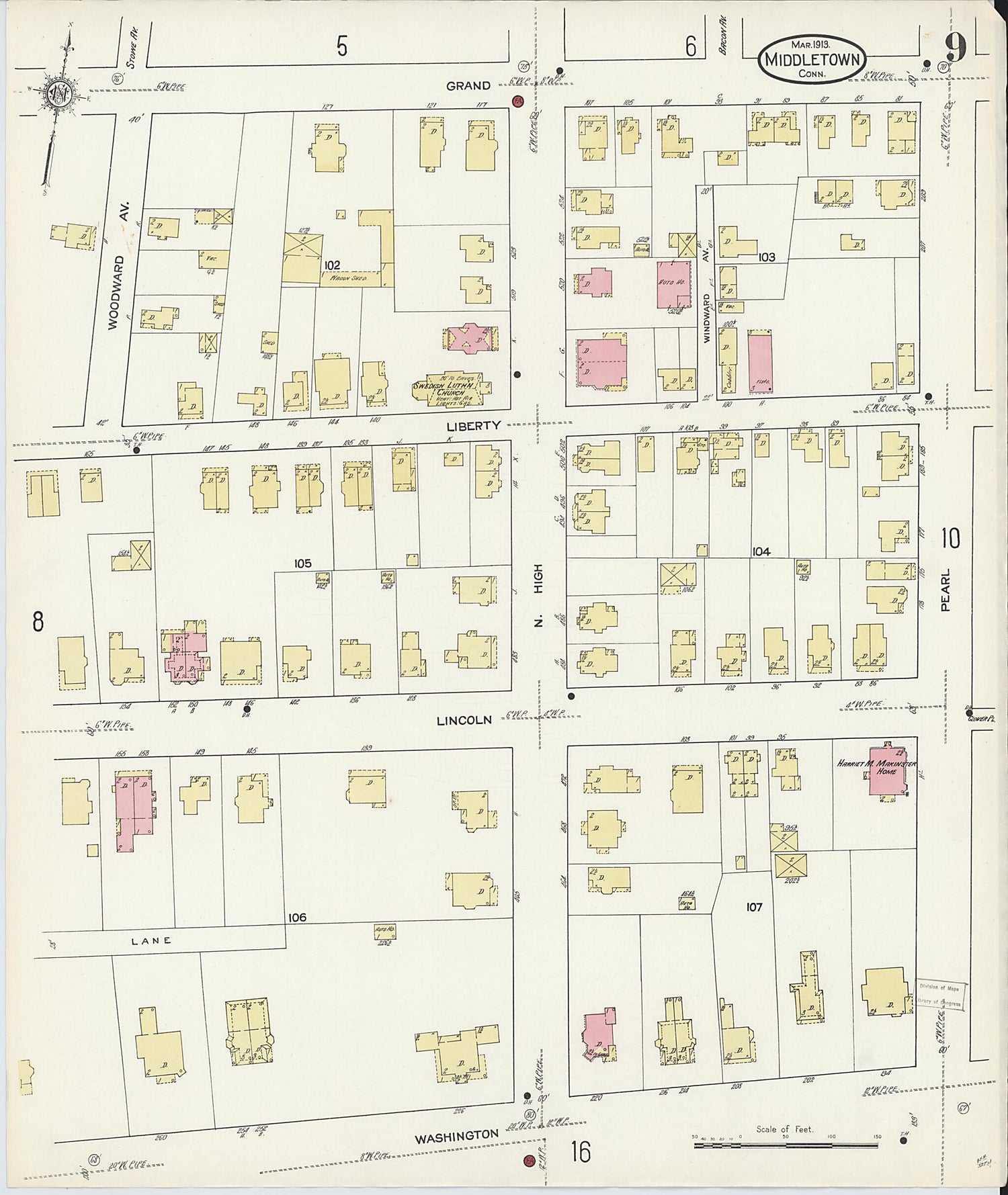 This old map of Middletown, Middlesex County, Connecticut was created by Sanborn Map Company in 1913