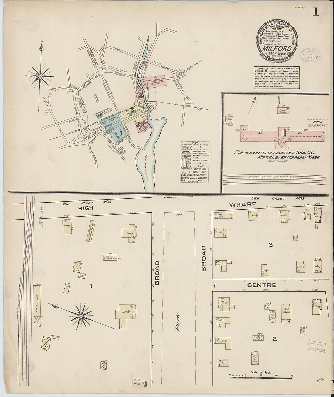 This old map of Milford, New Haven County, Connecticut was created by Sanborn Map Company in 1884