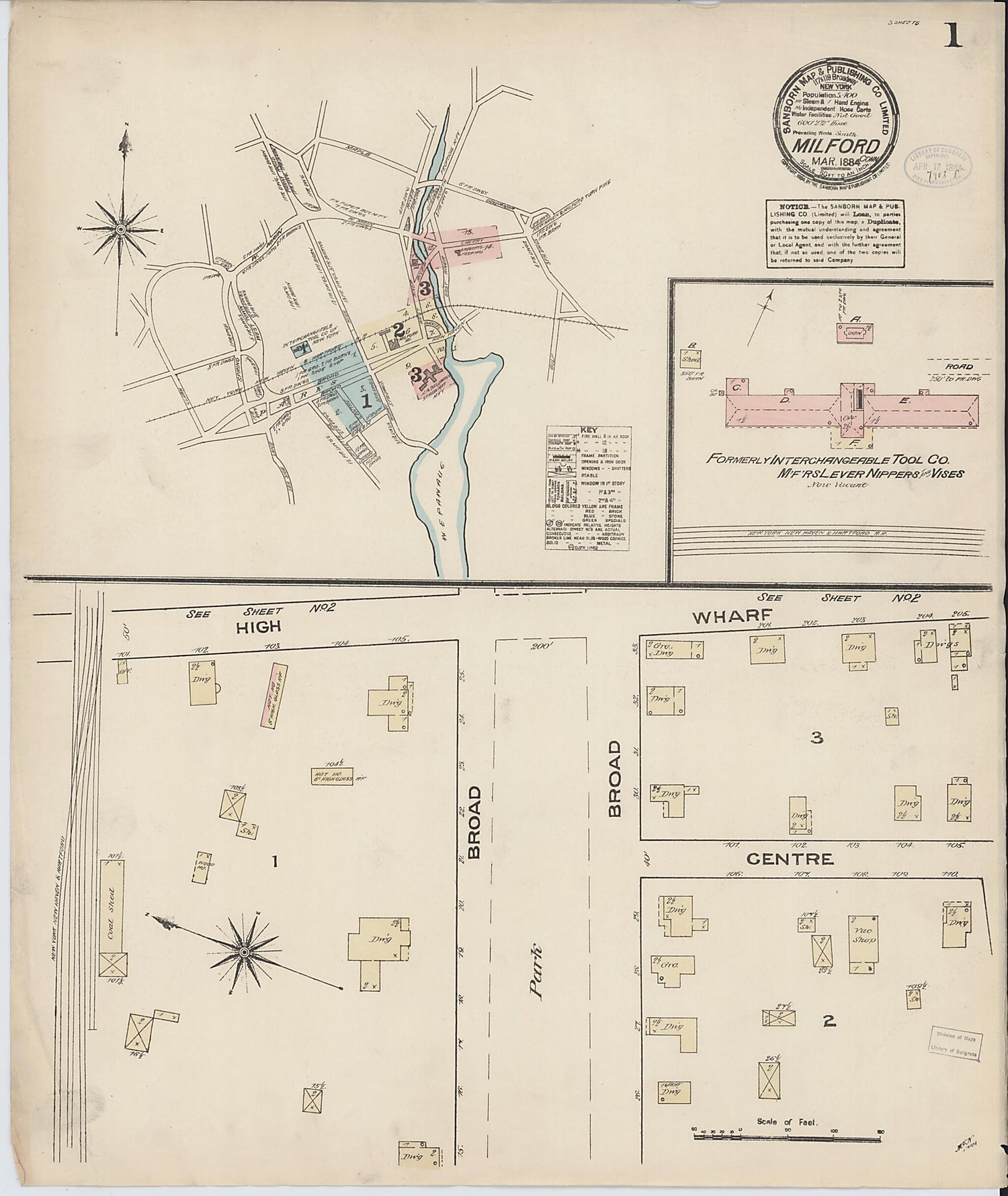 This old map of Milford, New Haven County, Connecticut was created by Sanborn Map Company in 1884