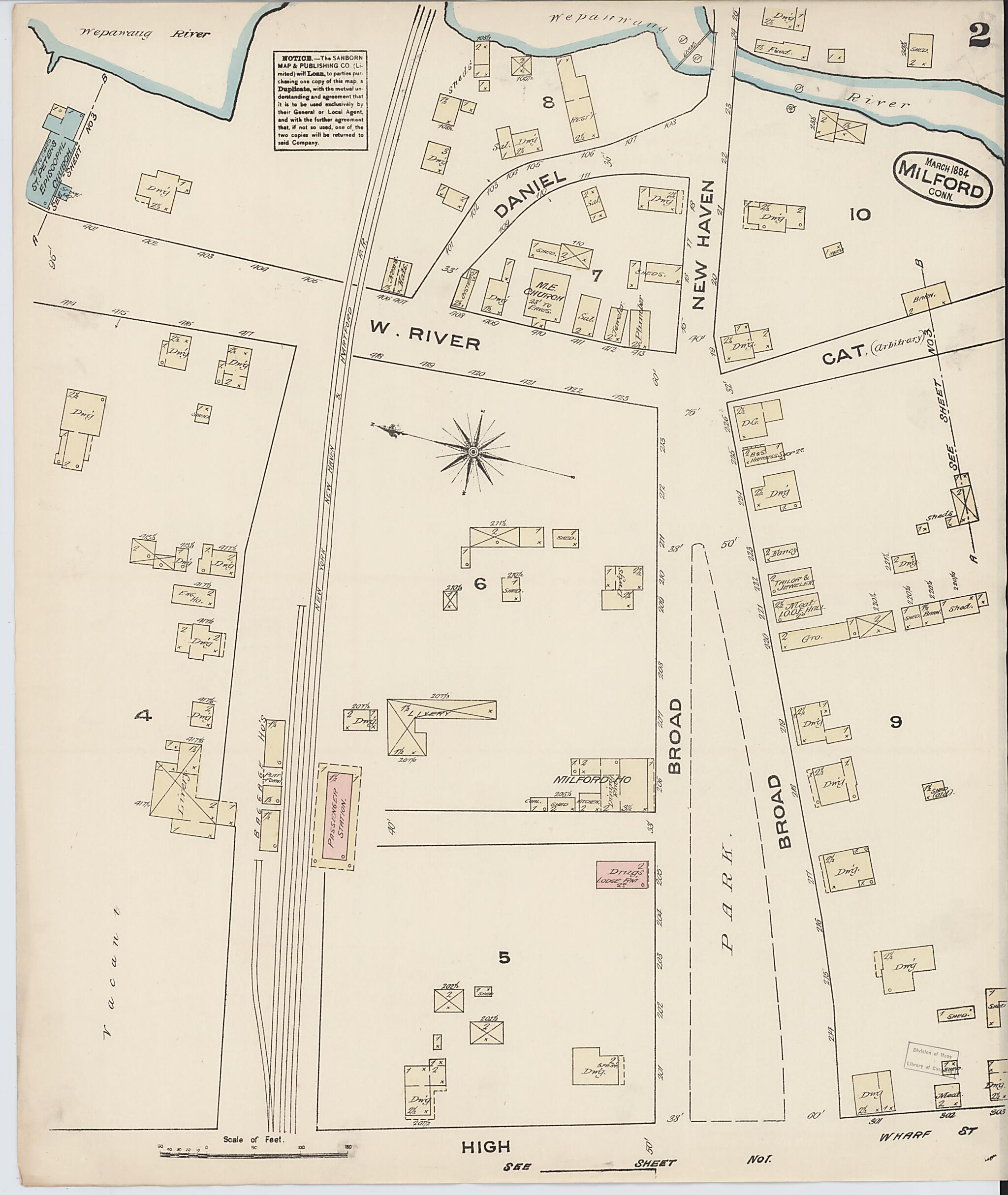 This old map of Milford, New Haven County, Connecticut was created by Sanborn Map Company in 1884