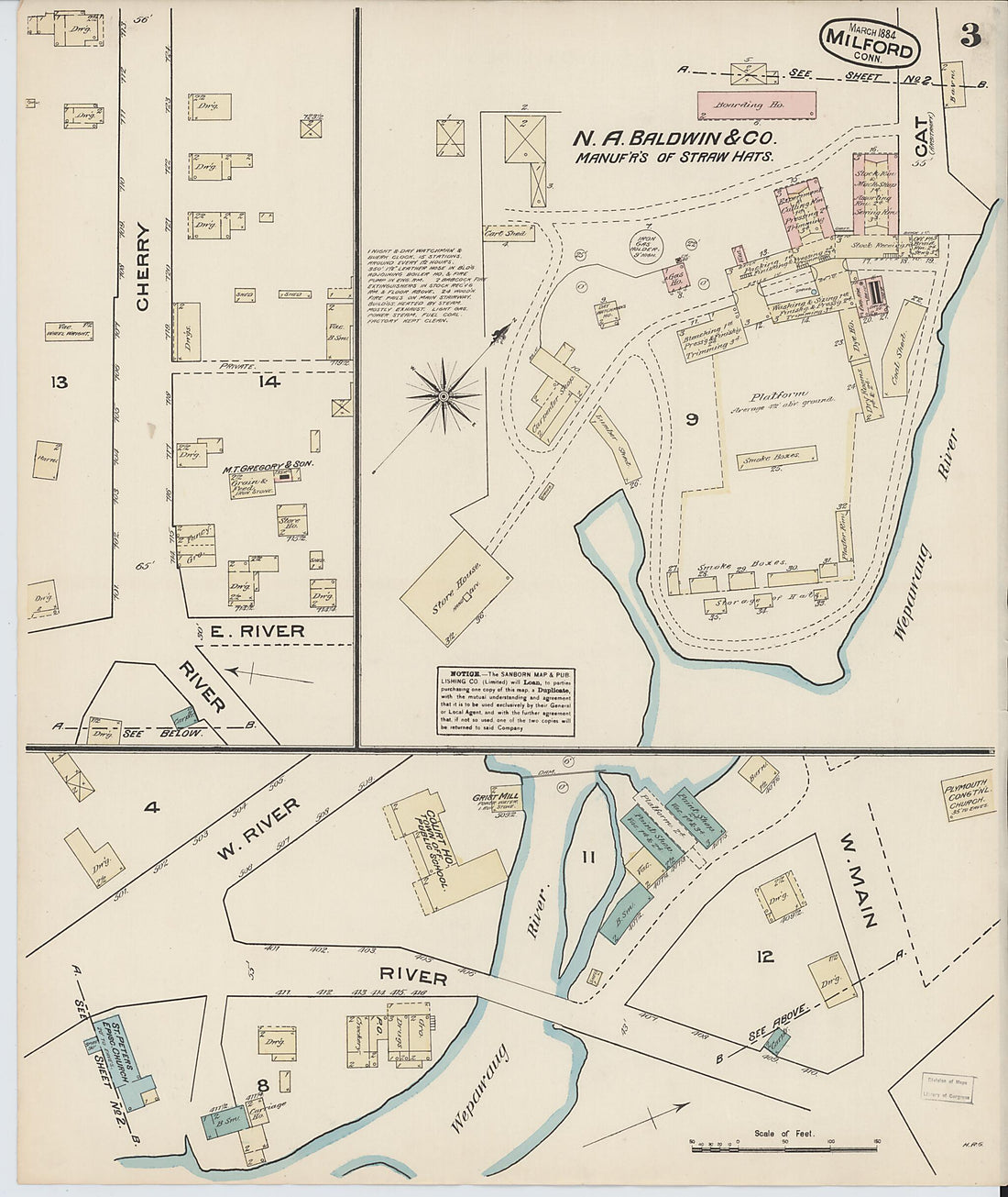 This old map of Milford, New Haven County, Connecticut was created by Sanborn Map Company in 1884