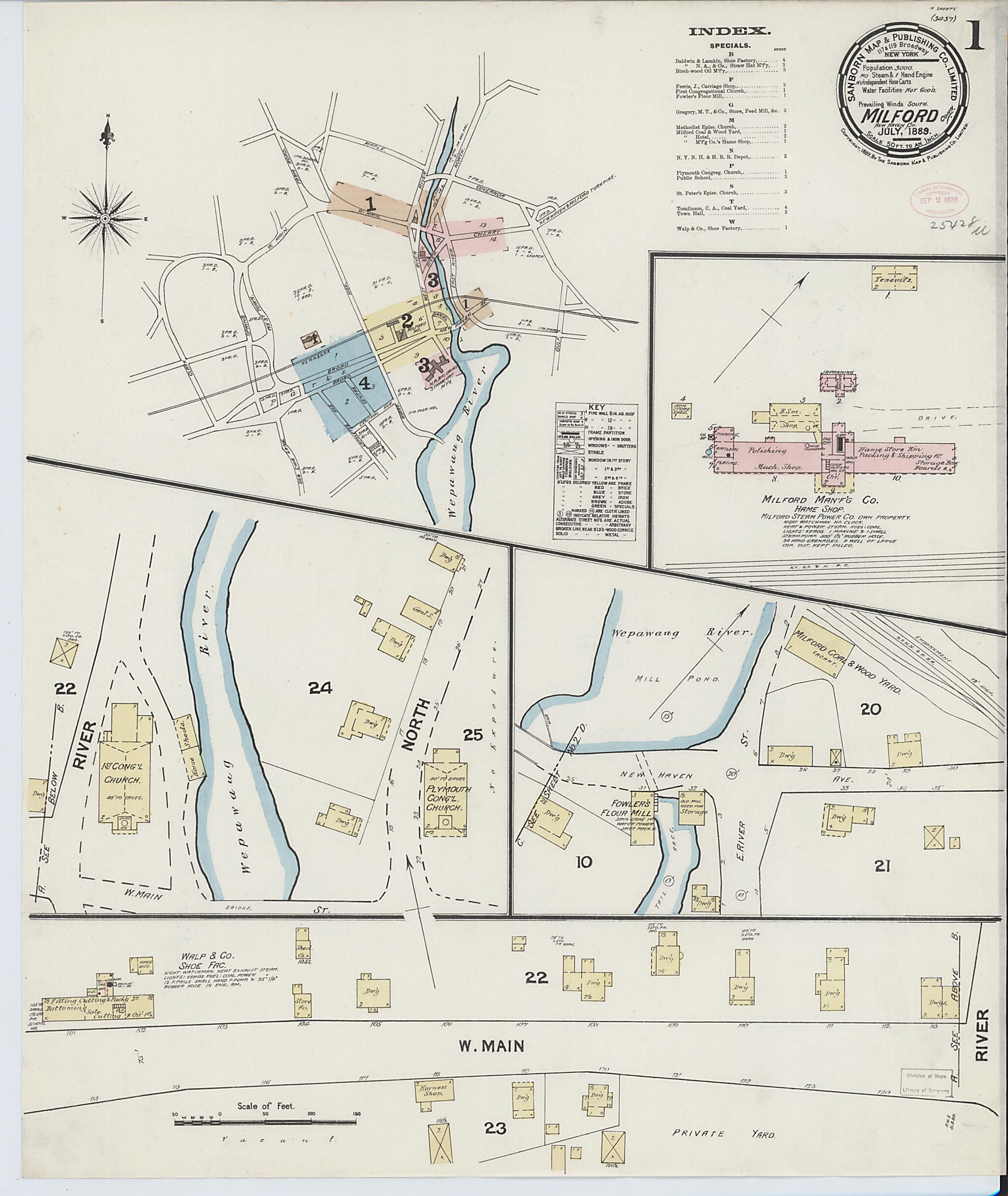 This old map of Milford, New Haven County, Connecticut was created by Sanborn Map Company in 1889