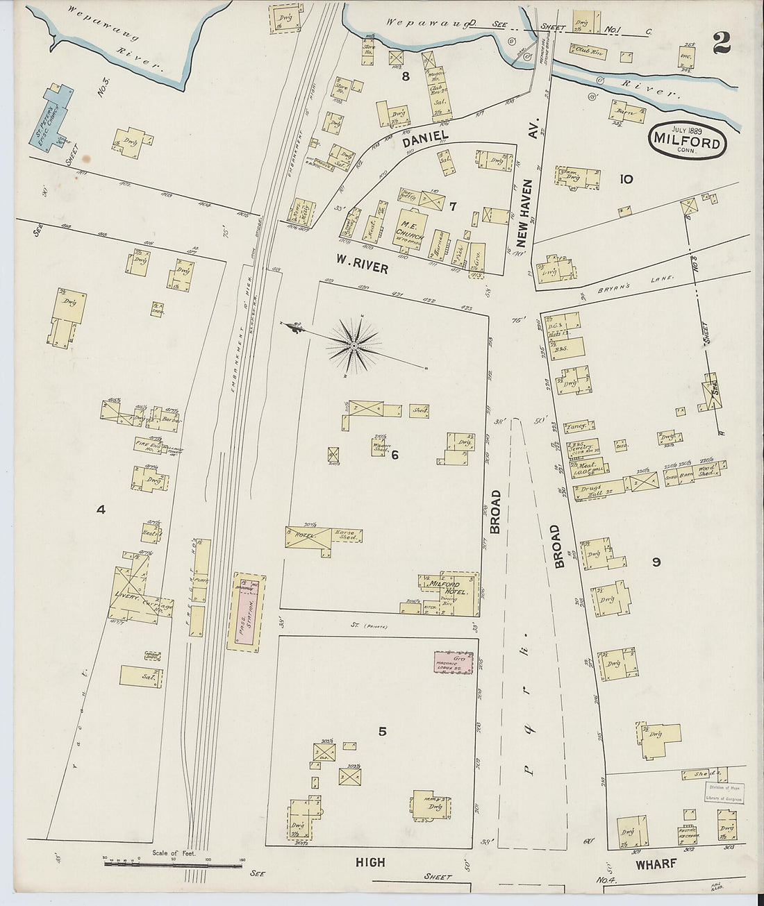 This old map of Milford, New Haven County, Connecticut was created by Sanborn Map Company in 1889