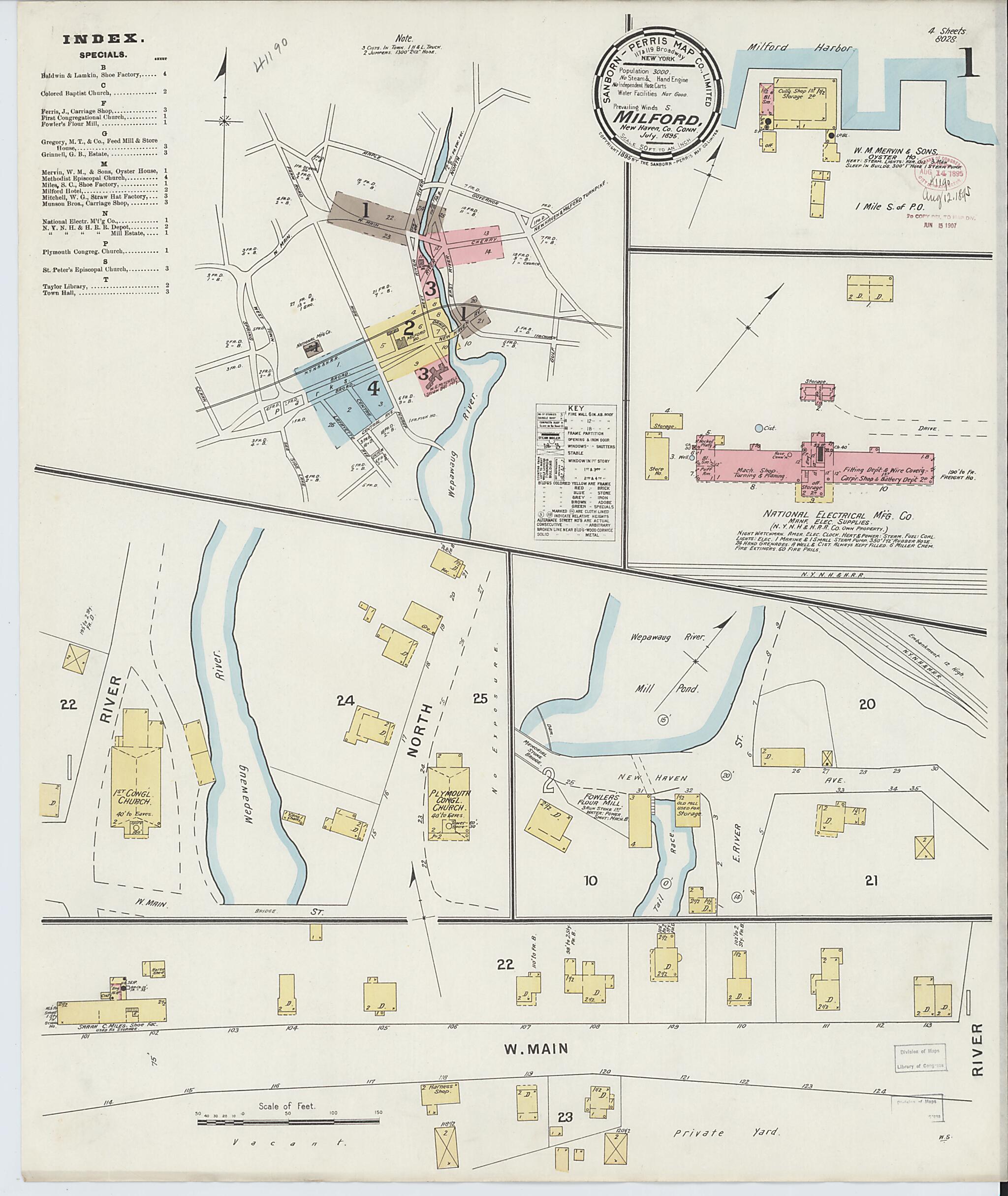 This old map of Milford, New Haven County, Connecticut was created by Sanborn Map Company in 1895