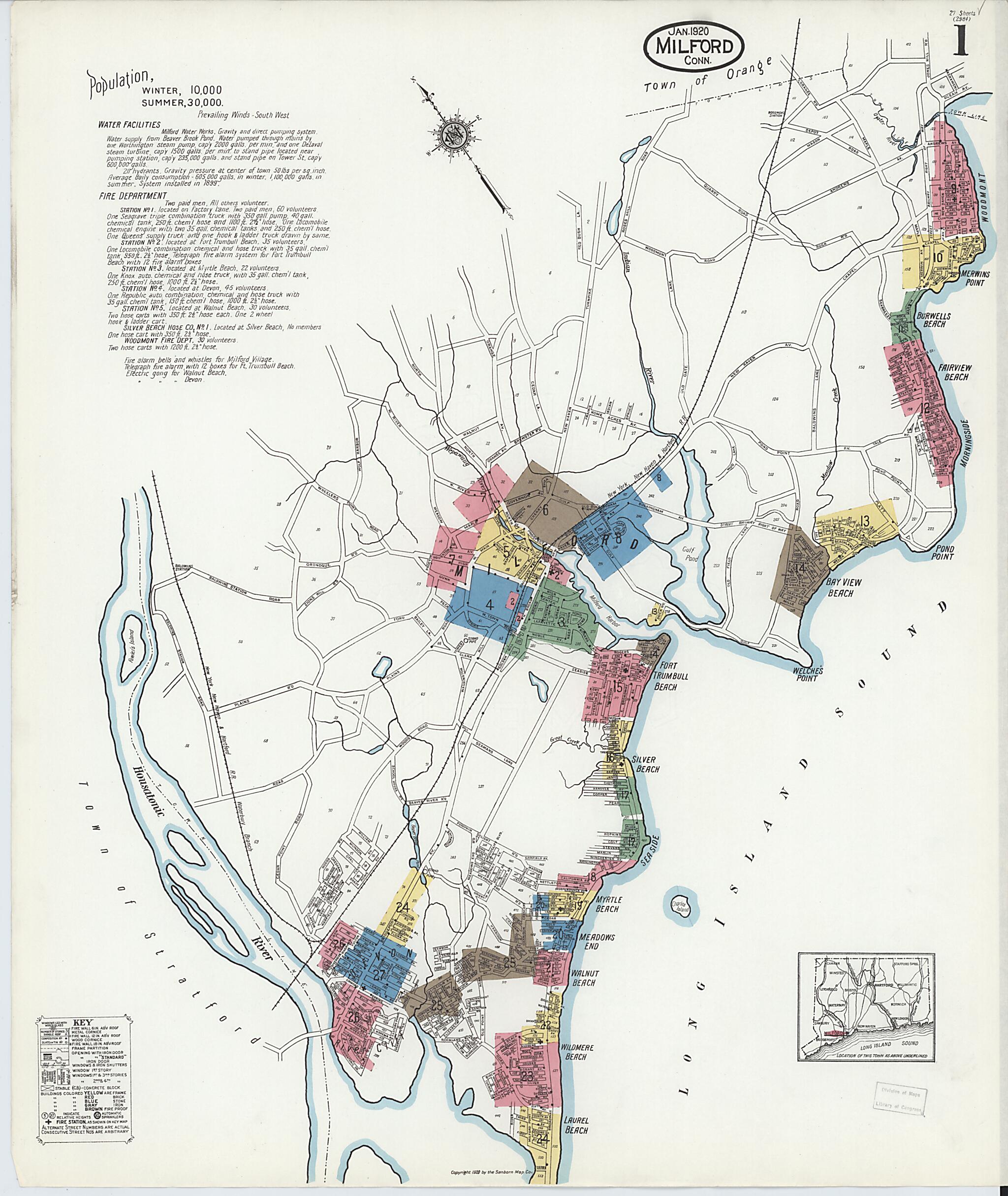 This old map of Milford, New Haven County, Connecticut was created by Sanborn Map Company in 1920