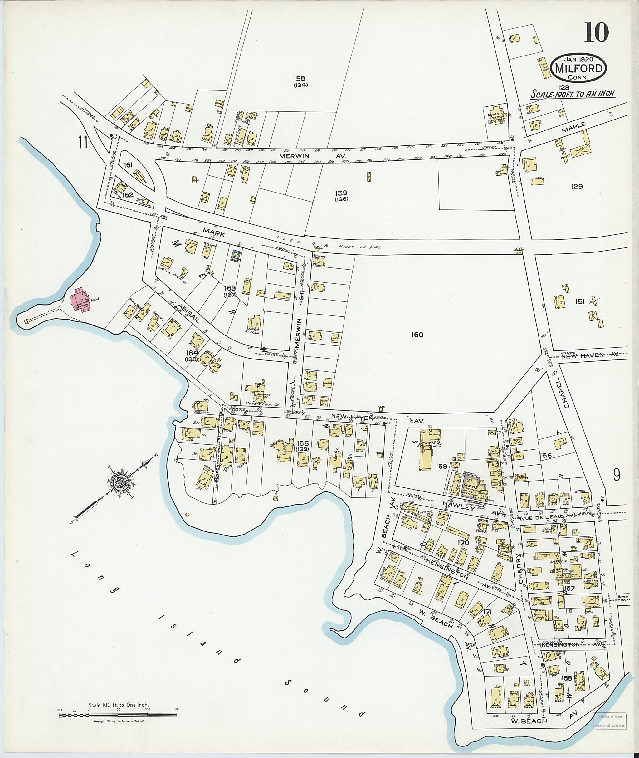 This old map of Milford, New Haven County, Connecticut was created by Sanborn Map Company in 1920