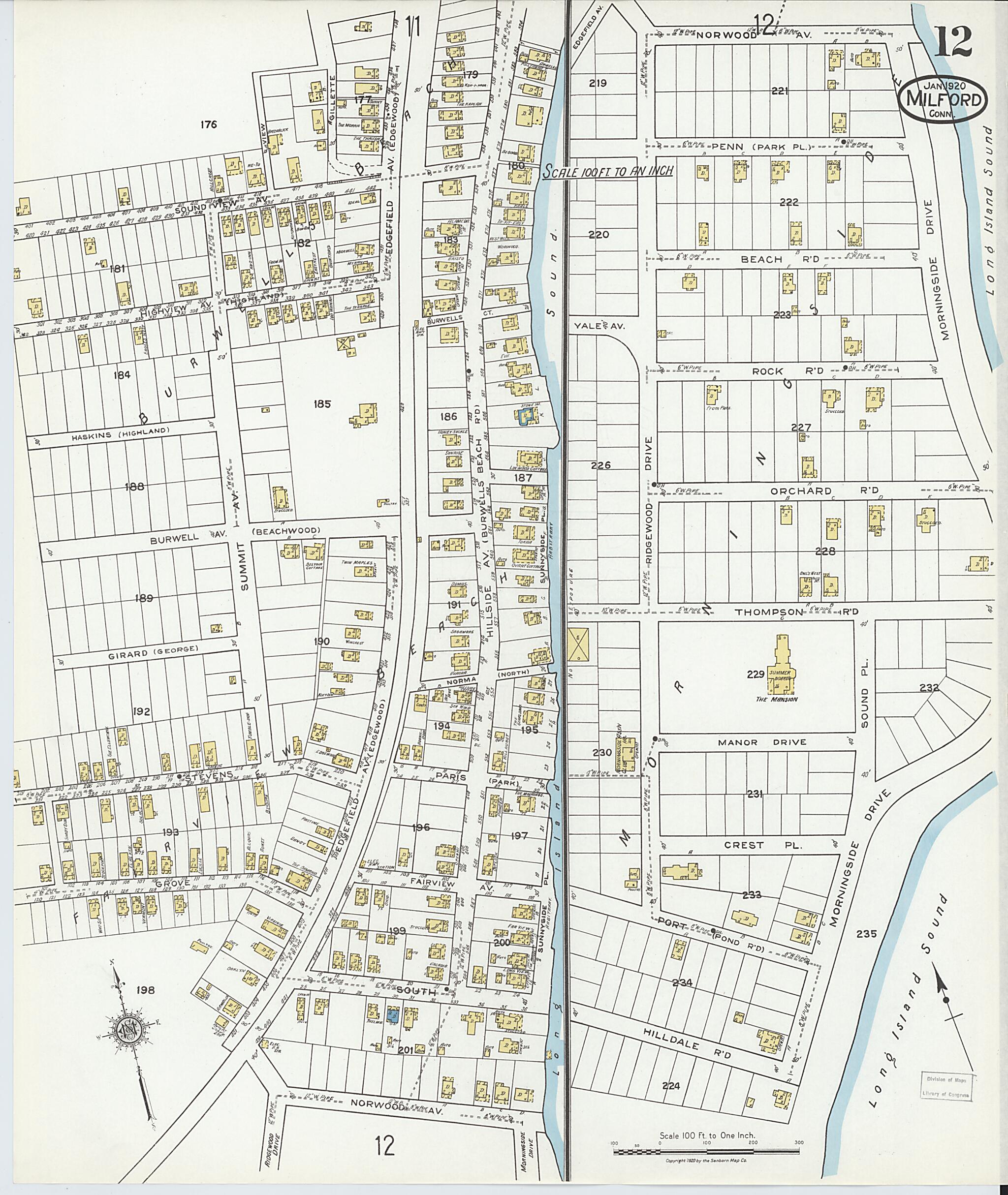 This old map of Milford, New Haven County, Connecticut was created by Sanborn Map Company in 1920