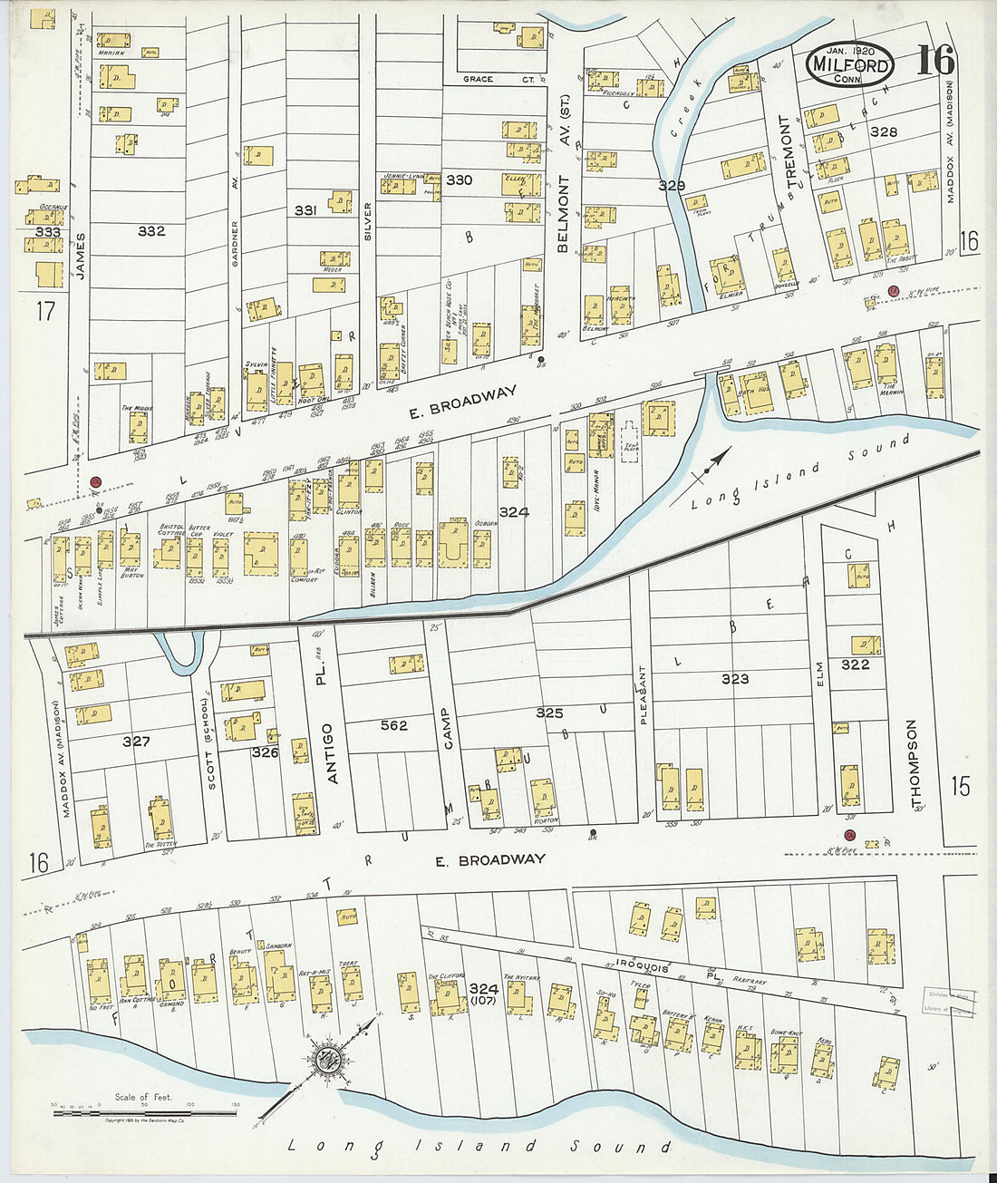 This old map of Milford, New Haven County, Connecticut was created by Sanborn Map Company in 1920