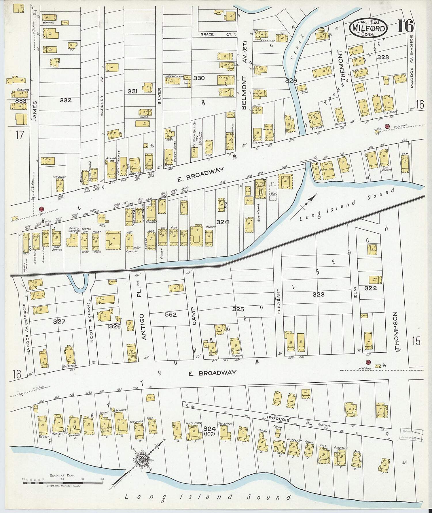 This old map of Milford, New Haven County, Connecticut was created by Sanborn Map Company in 1920