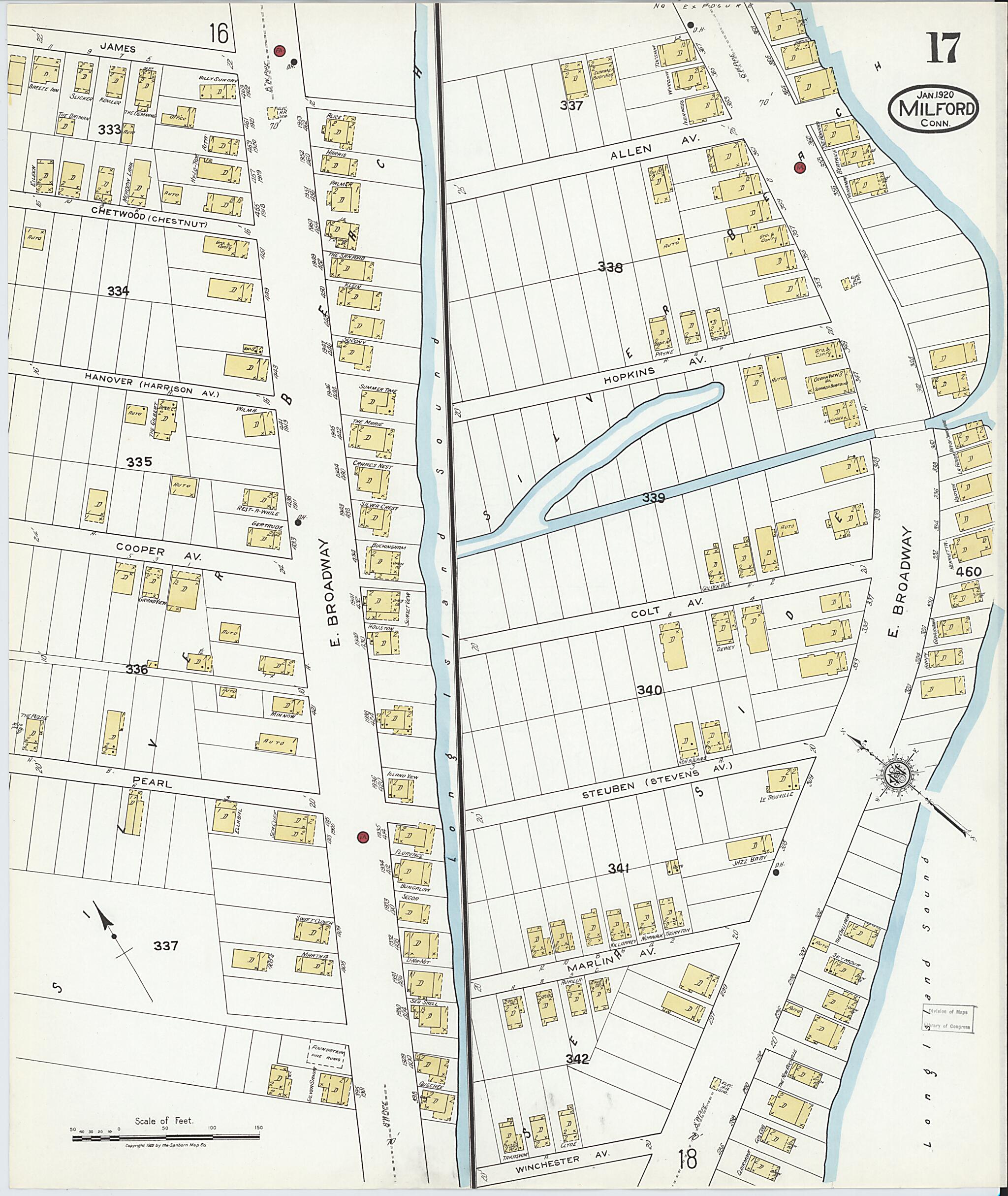 This old map of Milford, New Haven County, Connecticut was created by Sanborn Map Company in 1920