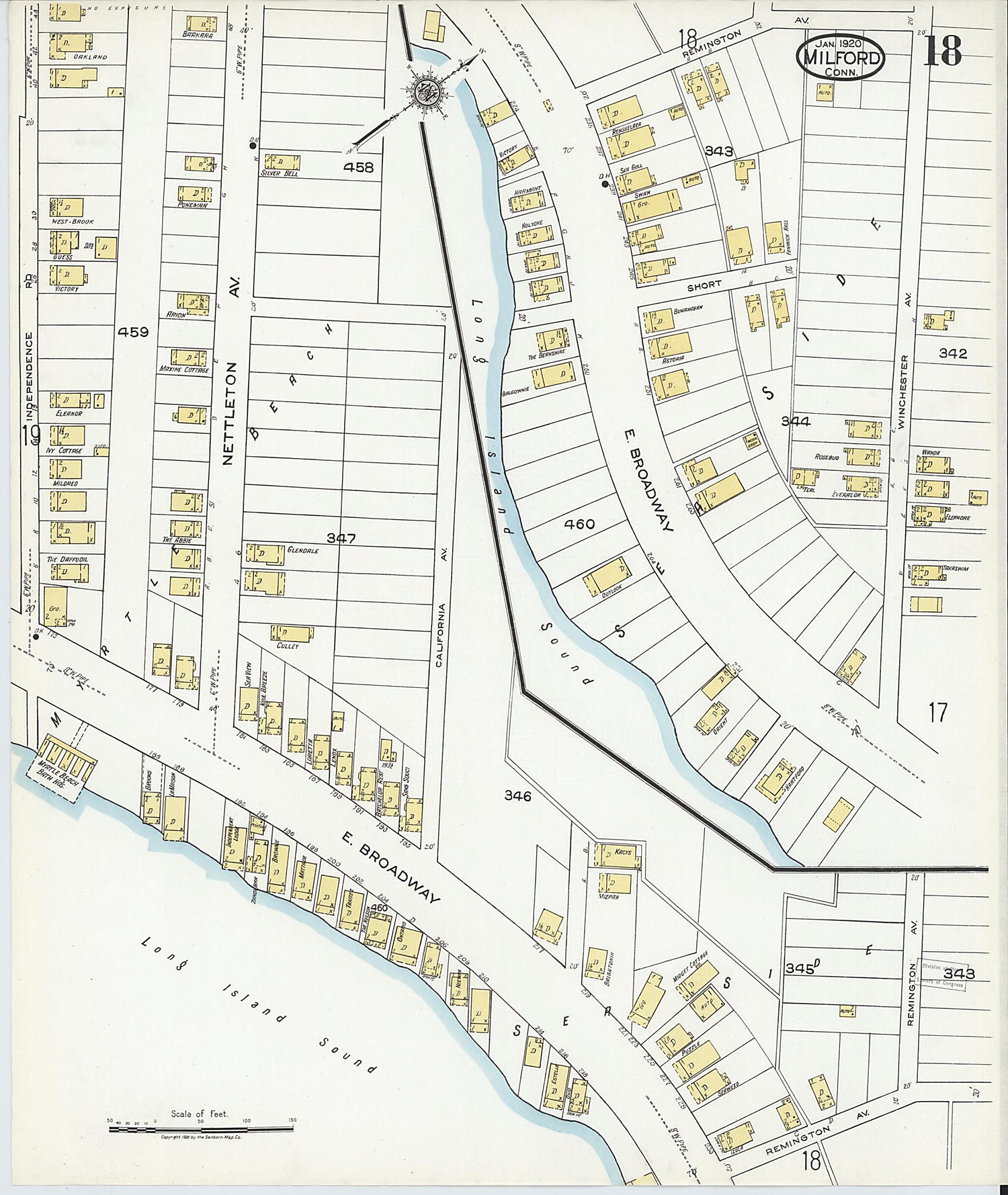 This old map of Milford, New Haven County, Connecticut was created by Sanborn Map Company in 1920