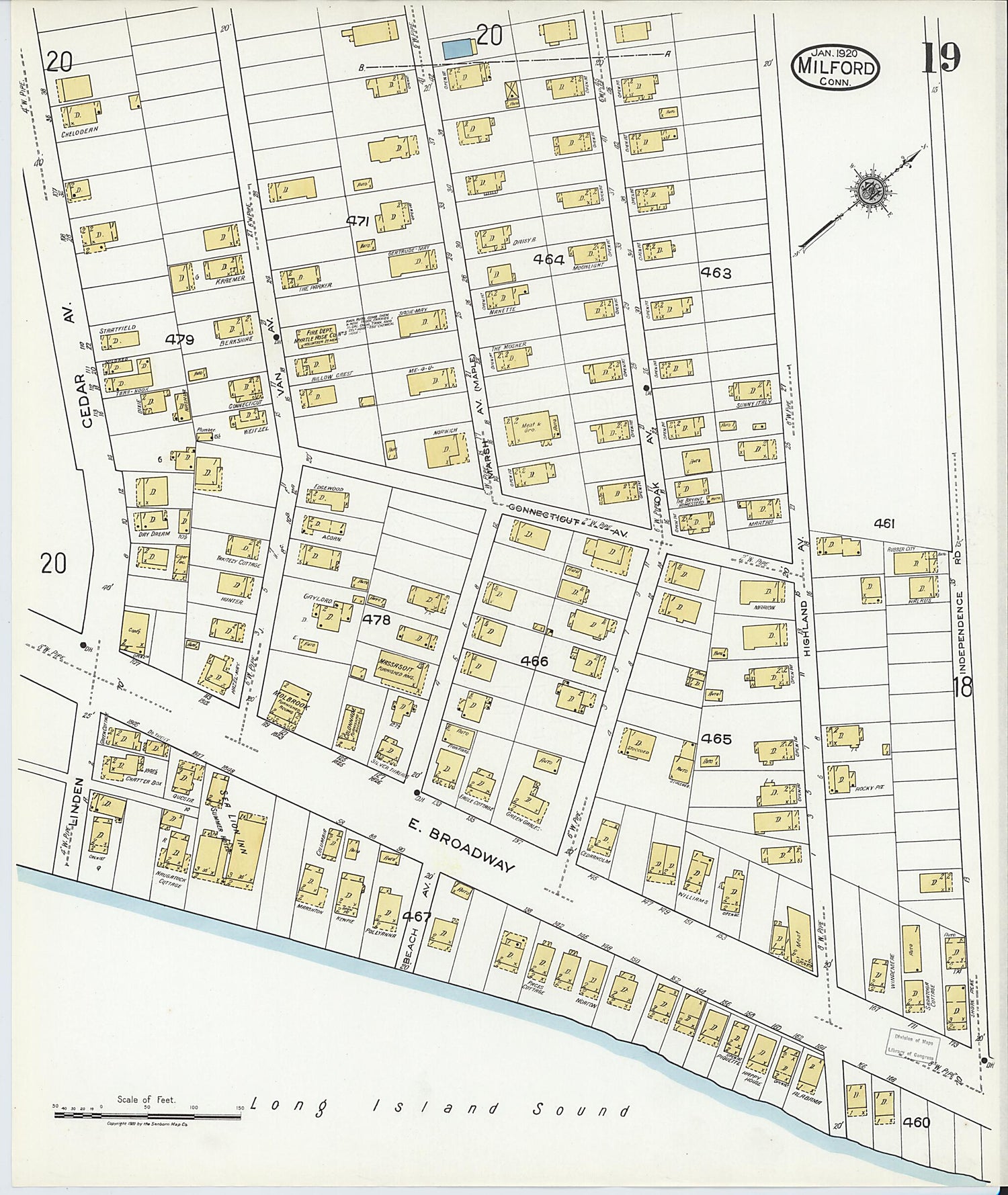 This old map of Milford, New Haven County, Connecticut was created by Sanborn Map Company in 1920
