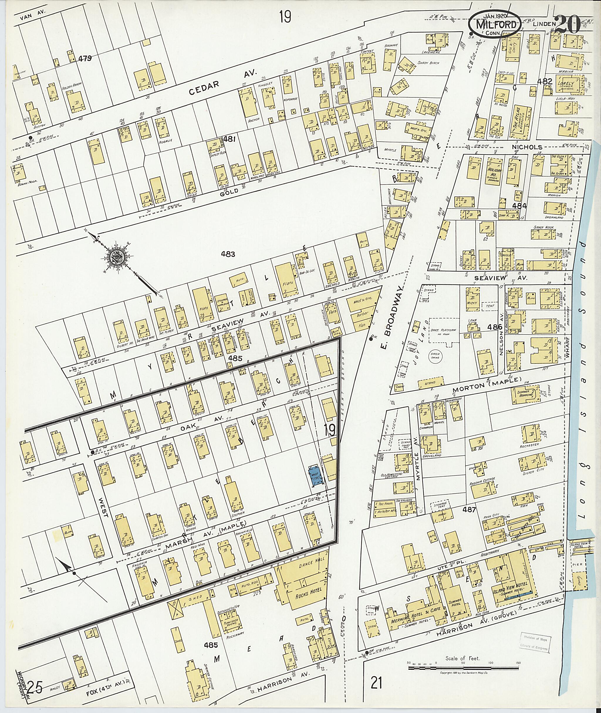 This old map of Milford, New Haven County, Connecticut was created by Sanborn Map Company in 1920