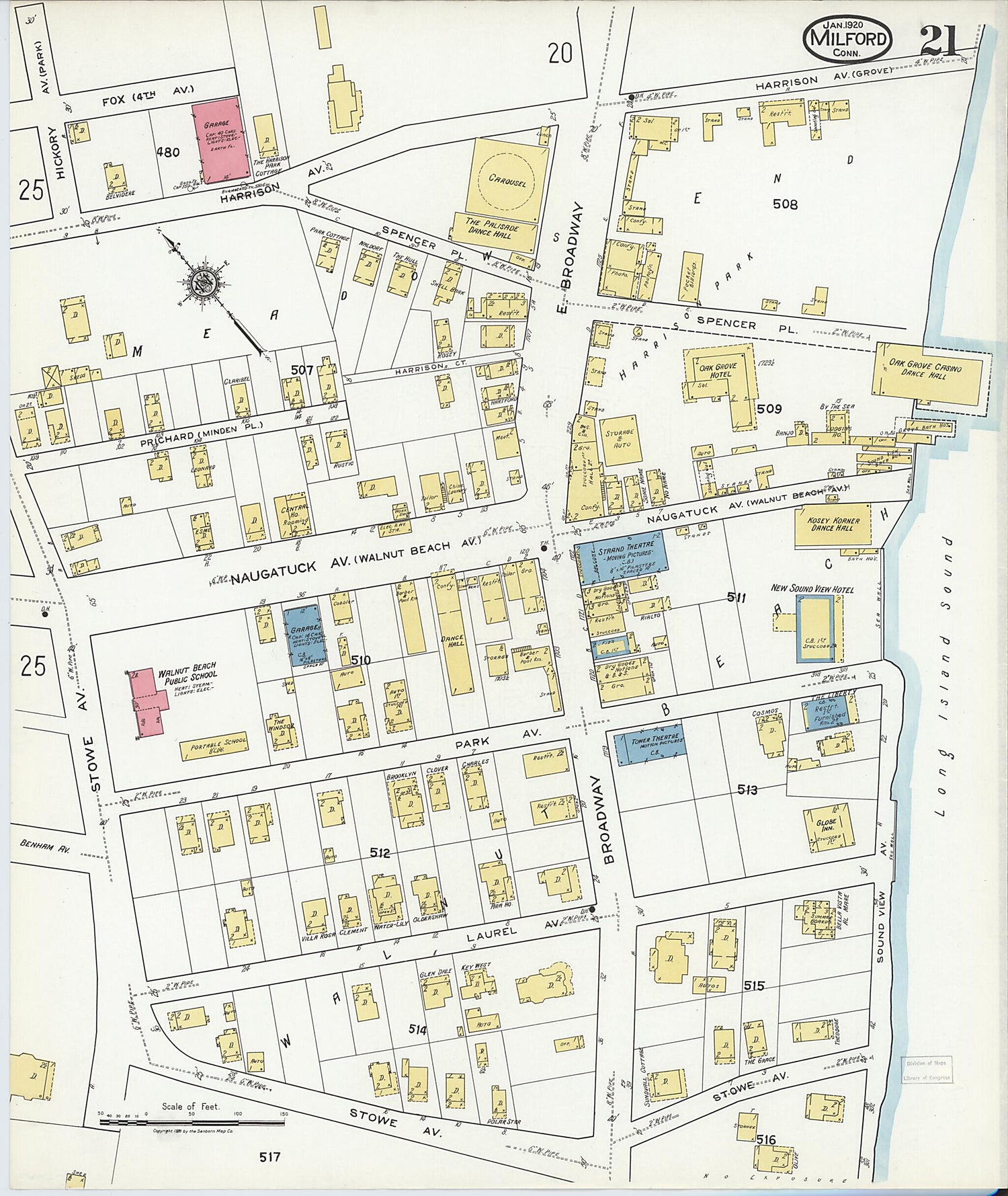 This old map of Milford, New Haven County, Connecticut was created by Sanborn Map Company in 1920