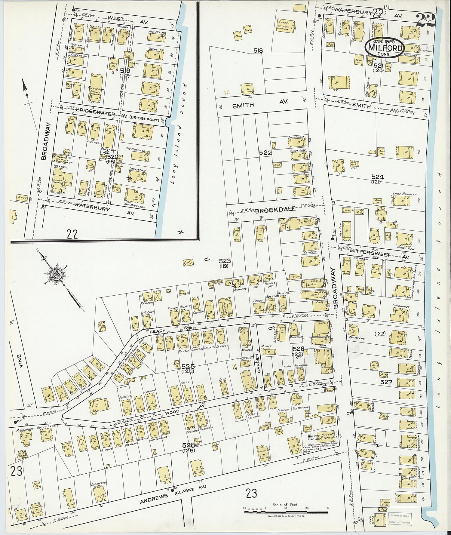 This old map of Milford, New Haven County, Connecticut was created by Sanborn Map Company in 1920