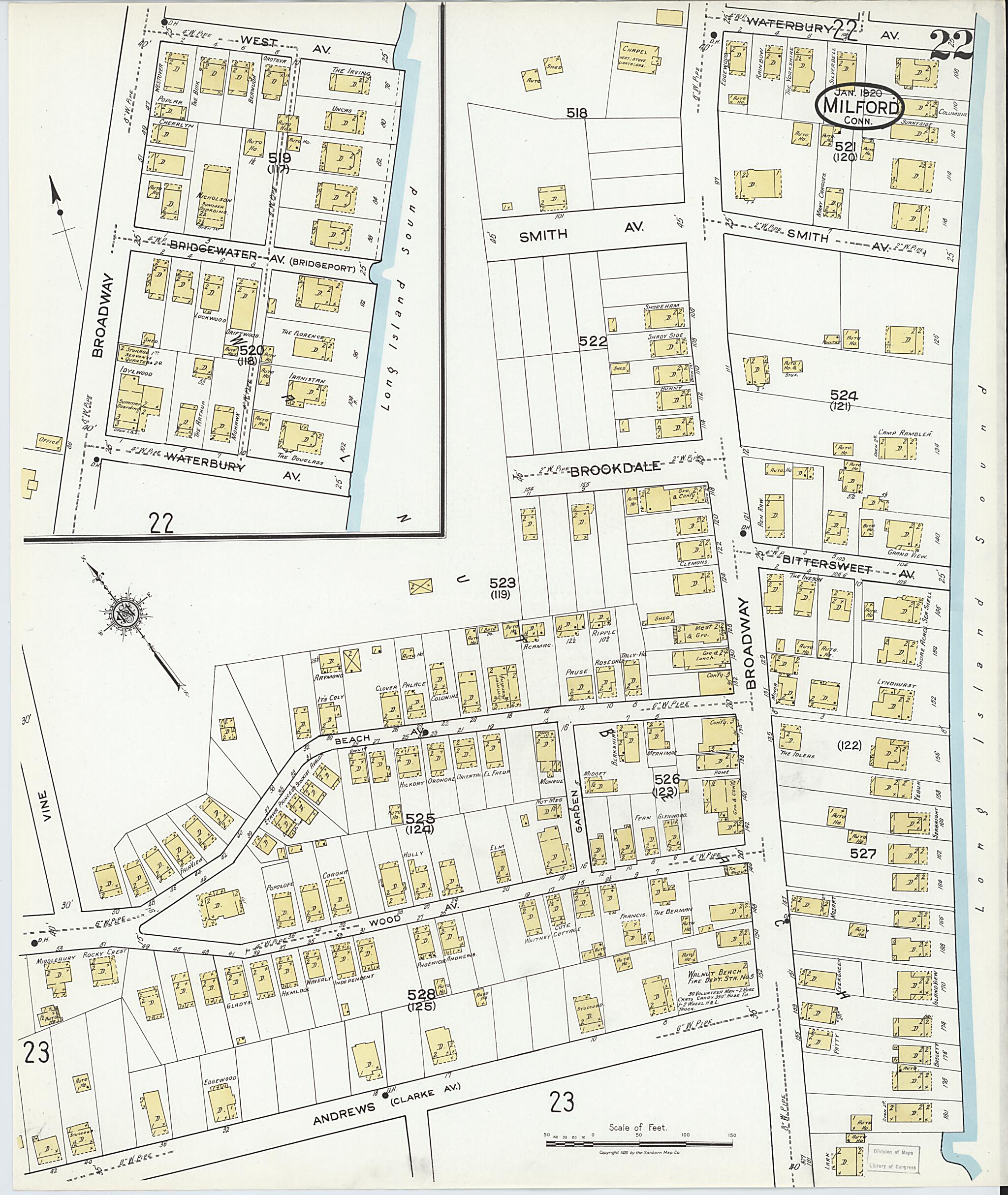 This old map of Milford, New Haven County, Connecticut was created by Sanborn Map Company in 1920