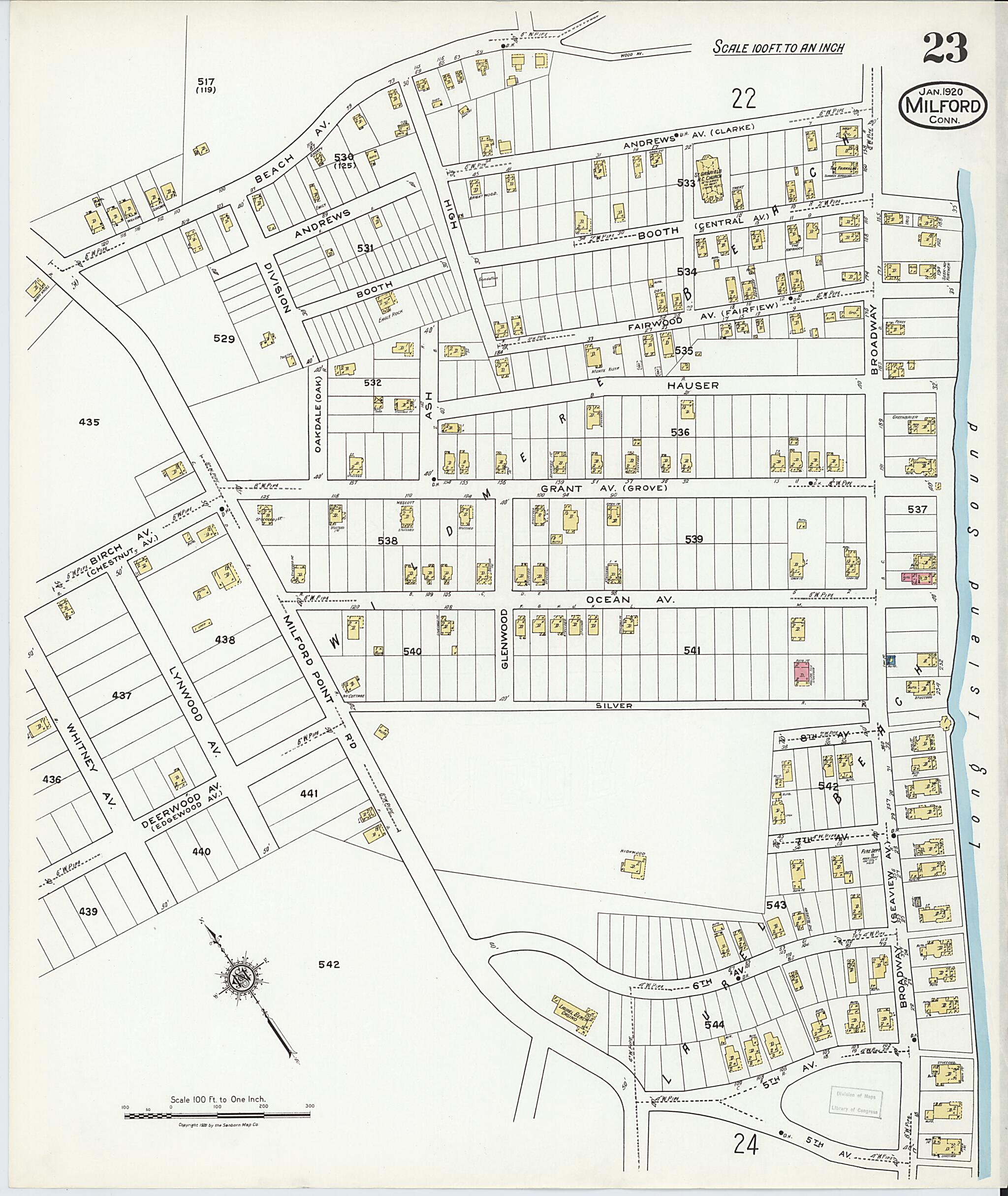 This old map of Milford, New Haven County, Connecticut was created by Sanborn Map Company in 1920