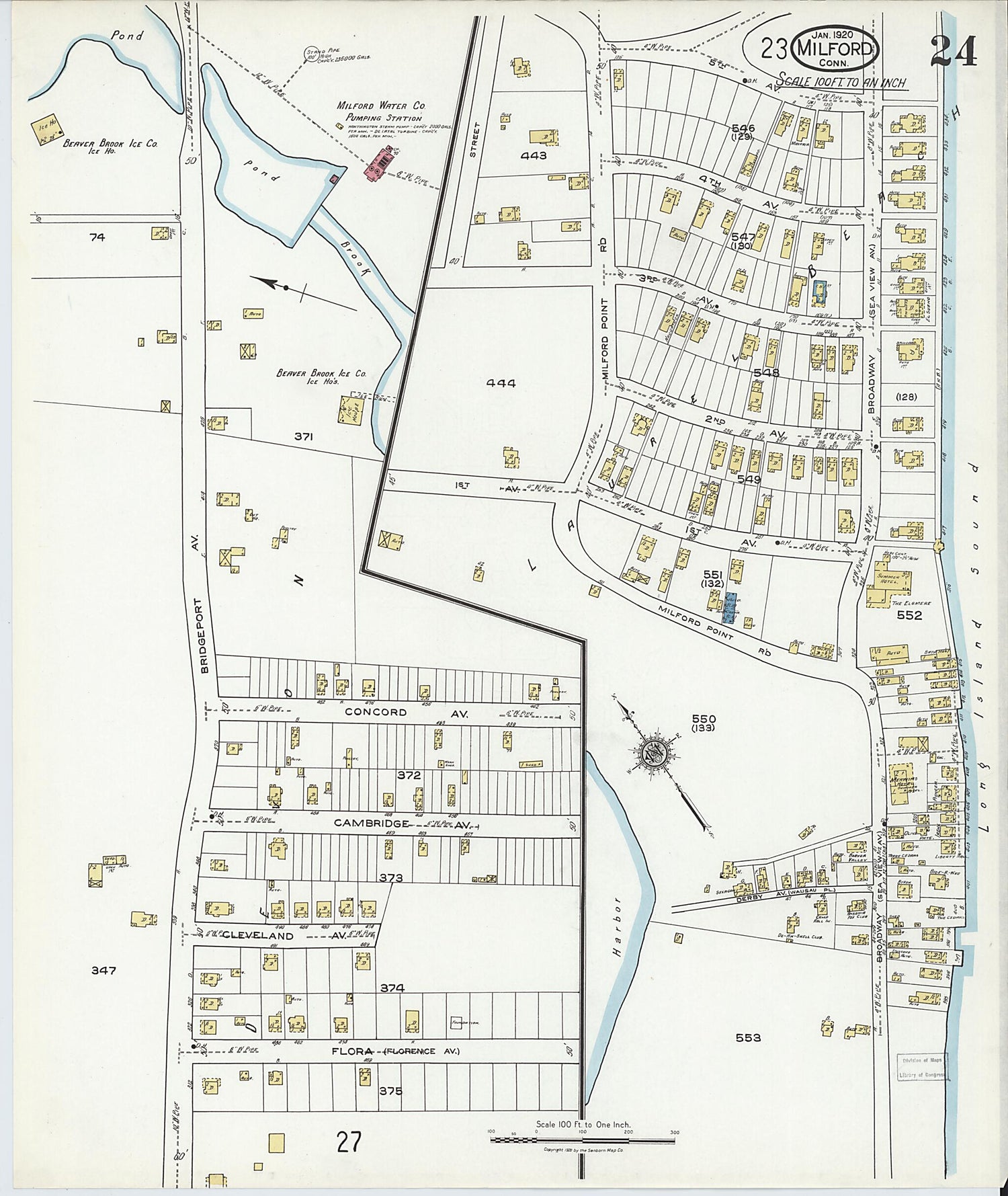 This old map of Milford, New Haven County, Connecticut was created by Sanborn Map Company in 1920