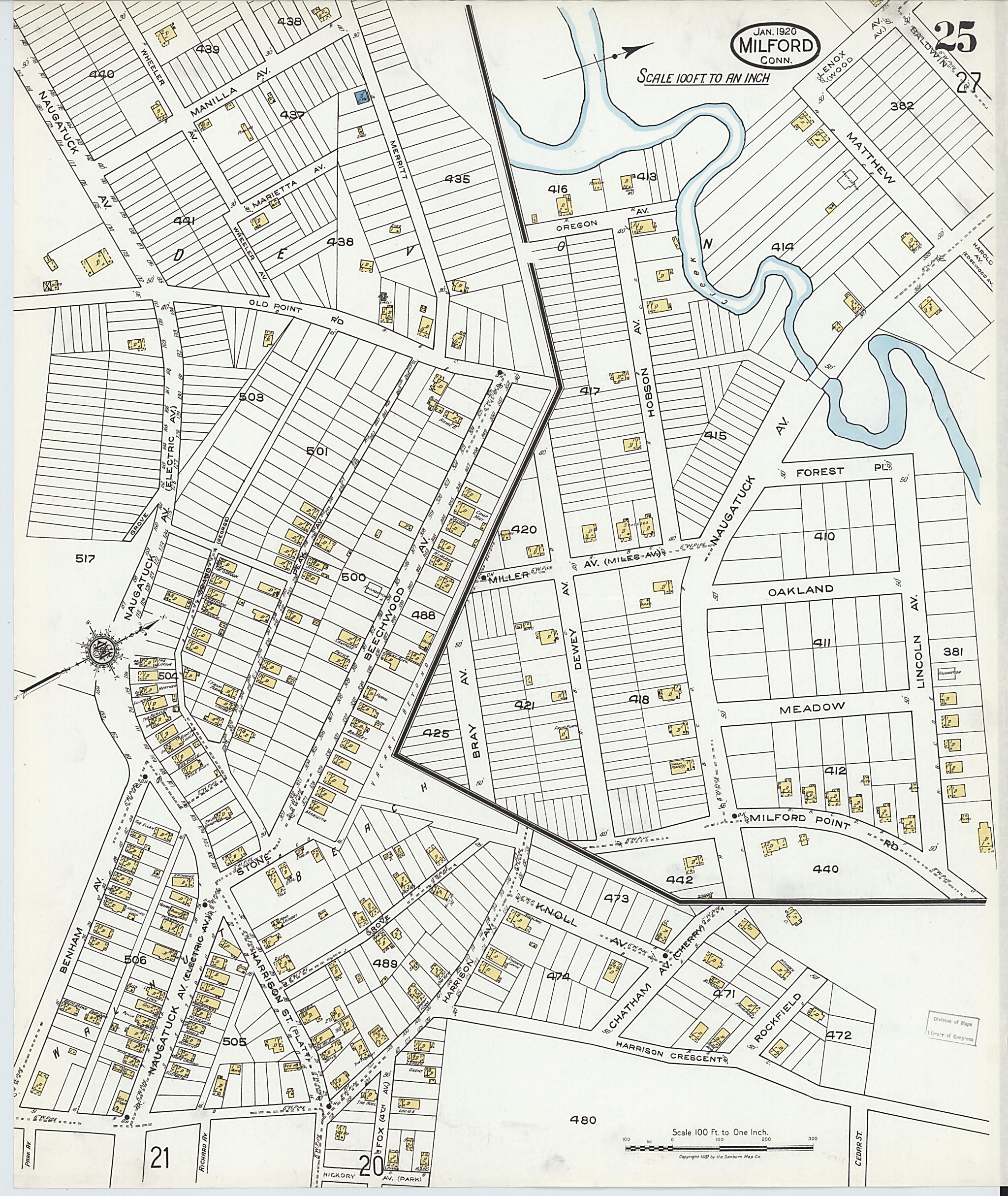This old map of Milford, New Haven County, Connecticut was created by Sanborn Map Company in 1920