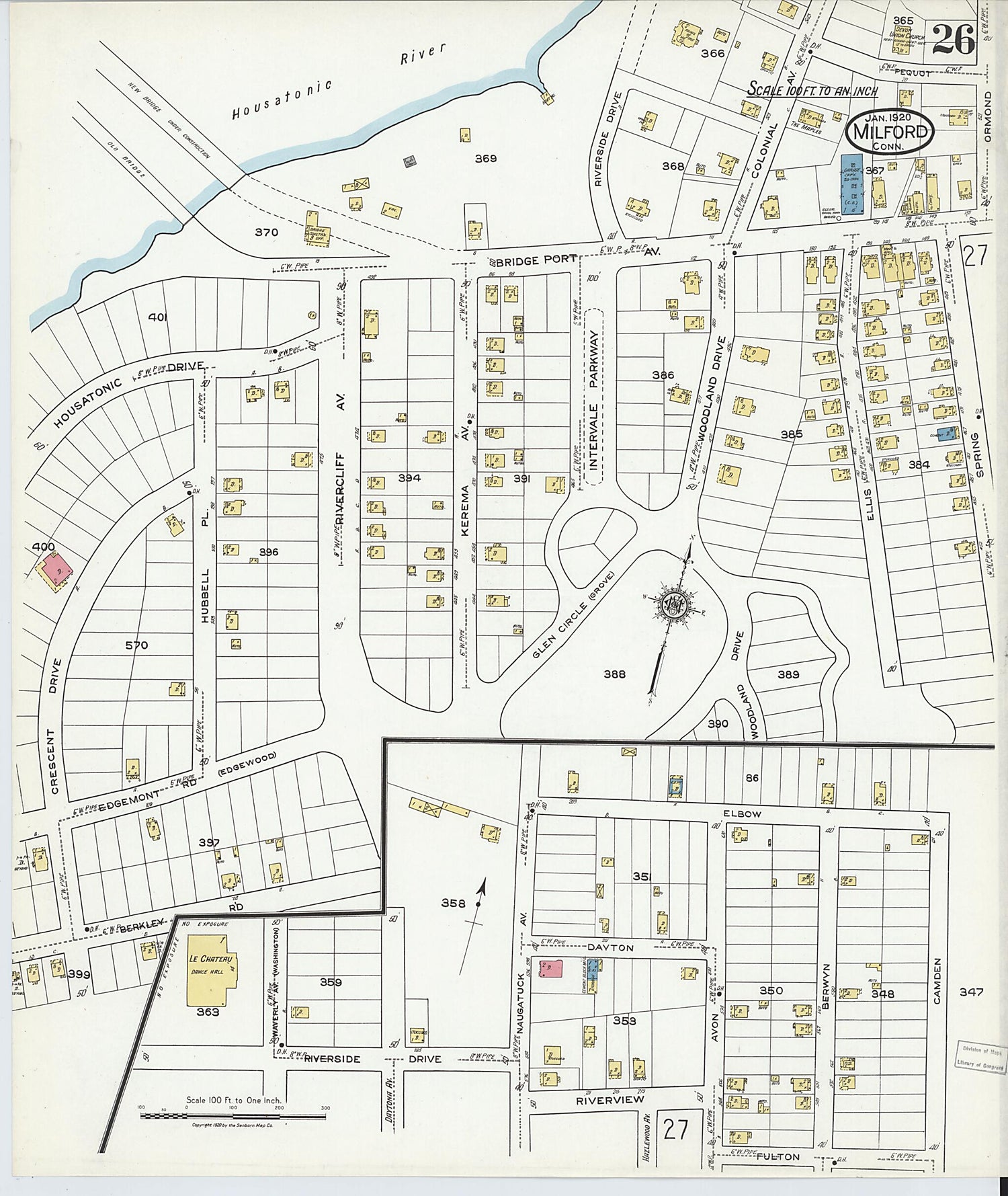 This old map of Milford, New Haven County, Connecticut was created by Sanborn Map Company in 1920