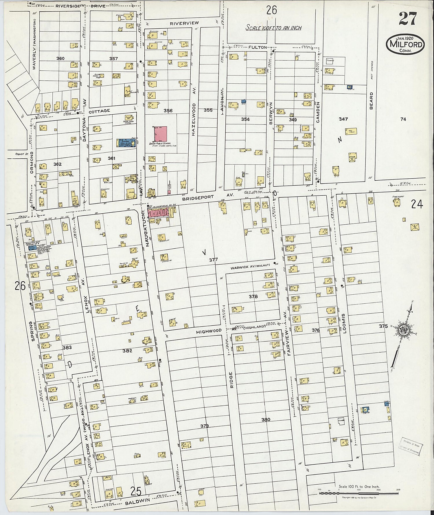 This old map of Milford, New Haven County, Connecticut was created by Sanborn Map Company in 1920