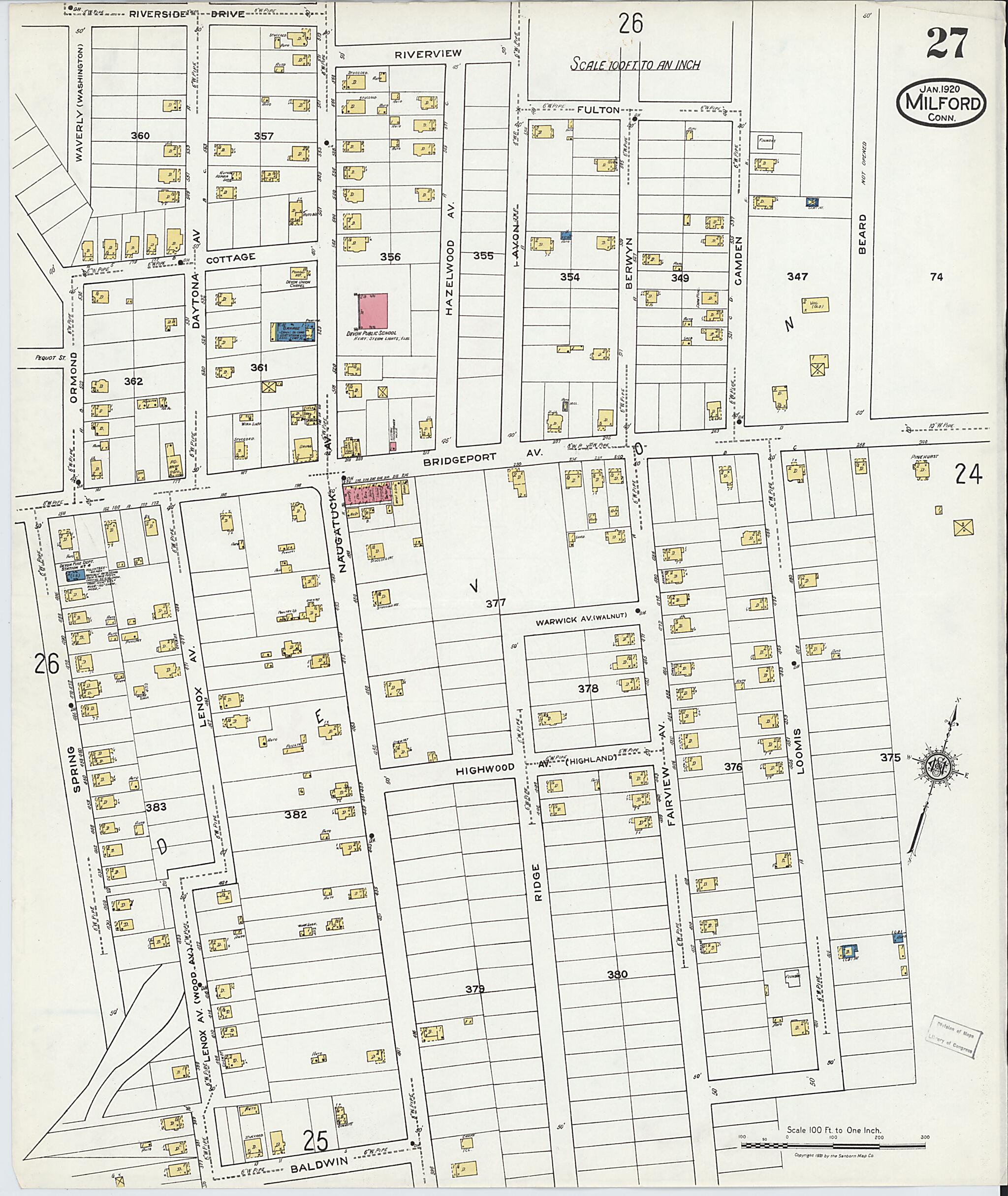 This old map of Milford, New Haven County, Connecticut was created by Sanborn Map Company in 1920