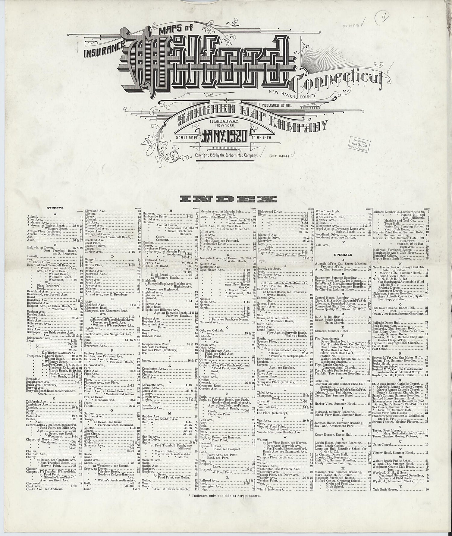 This old map of Milford, New Haven County, Connecticut was created by Sanborn Map Company in 1920