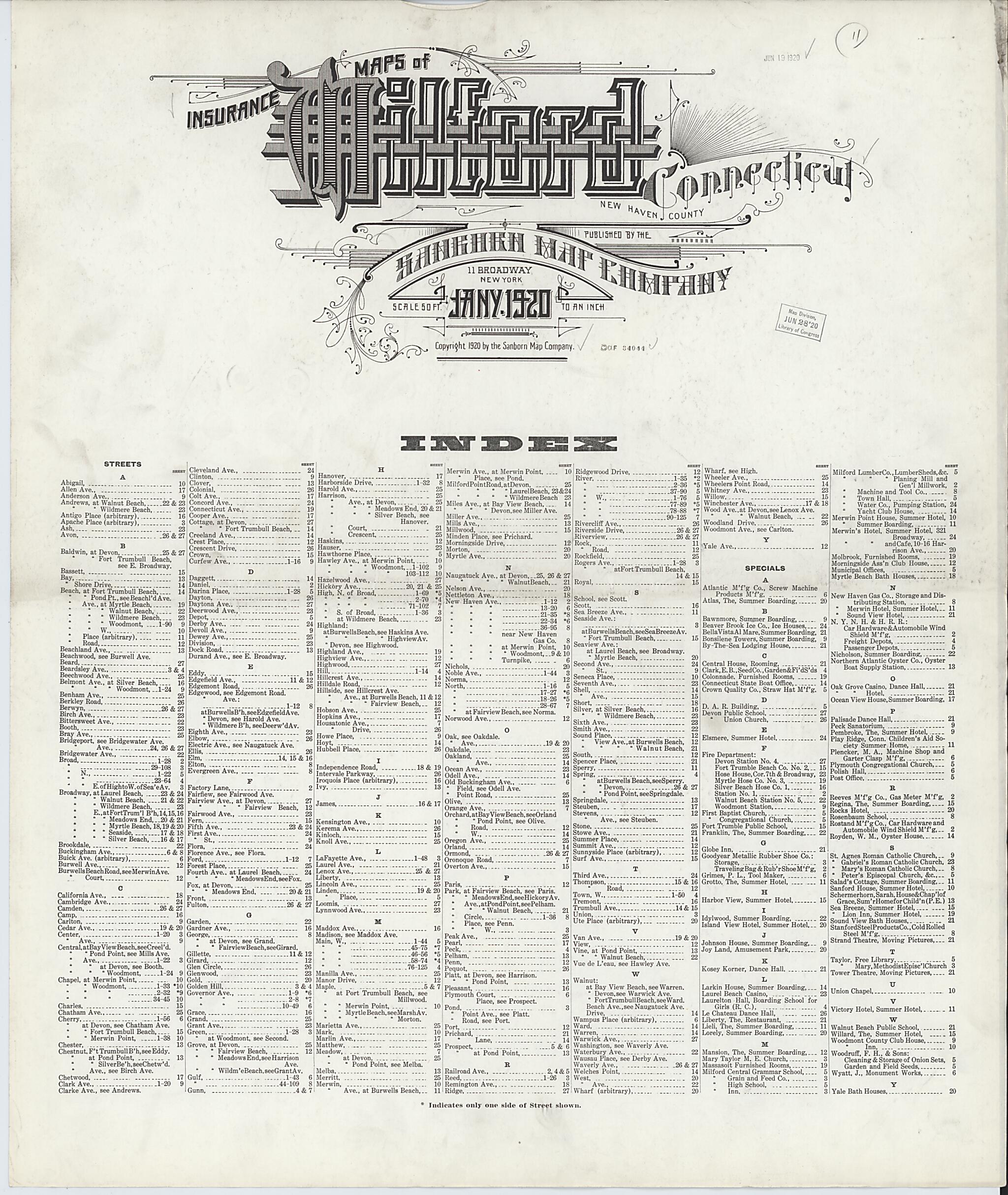 This old map of Milford, New Haven County, Connecticut was created by Sanborn Map Company in 1920