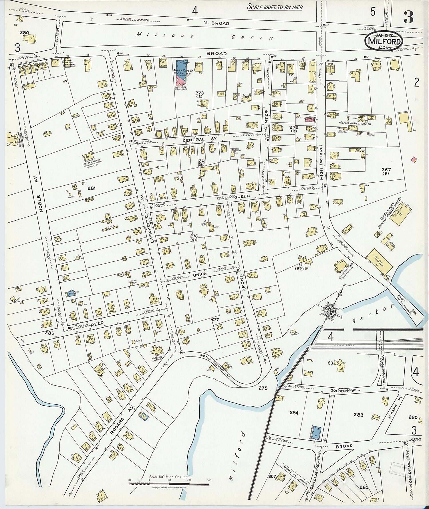 This old map of Milford, New Haven County, Connecticut was created by Sanborn Map Company in 1920