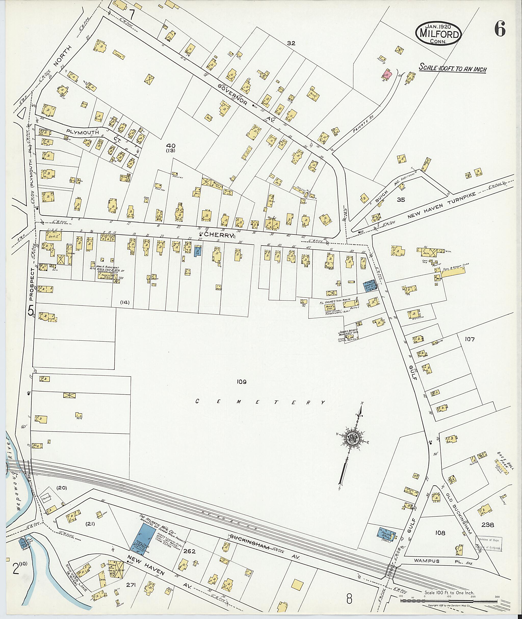 This old map of Milford, New Haven County, Connecticut was created by Sanborn Map Company in 1920