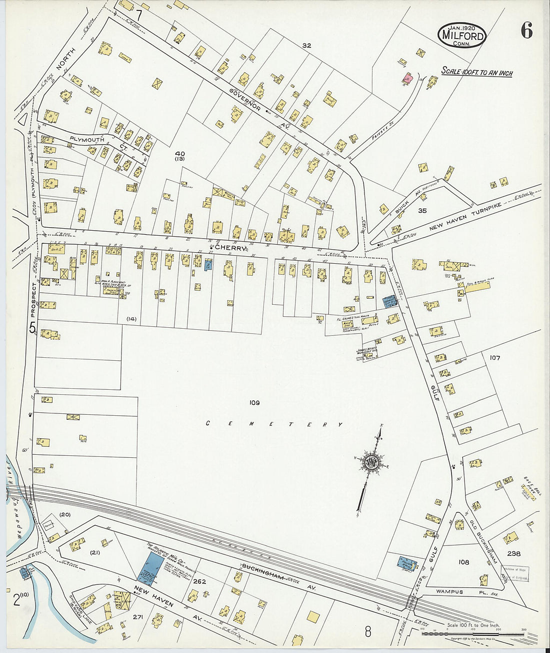 This old map of Milford, New Haven County, Connecticut was created by Sanborn Map Company in 1920