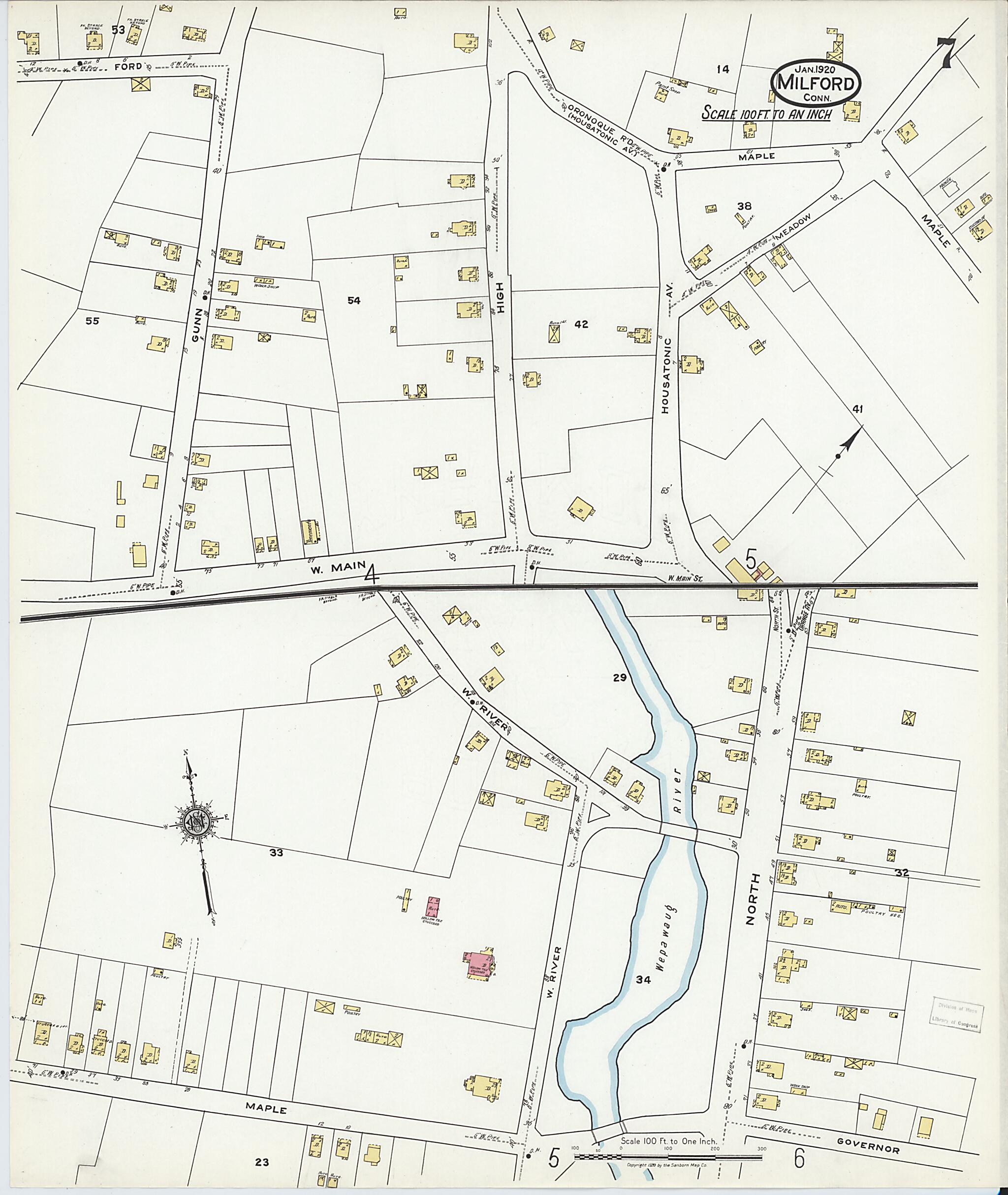 This old map of Milford, New Haven County, Connecticut was created by Sanborn Map Company in 1920