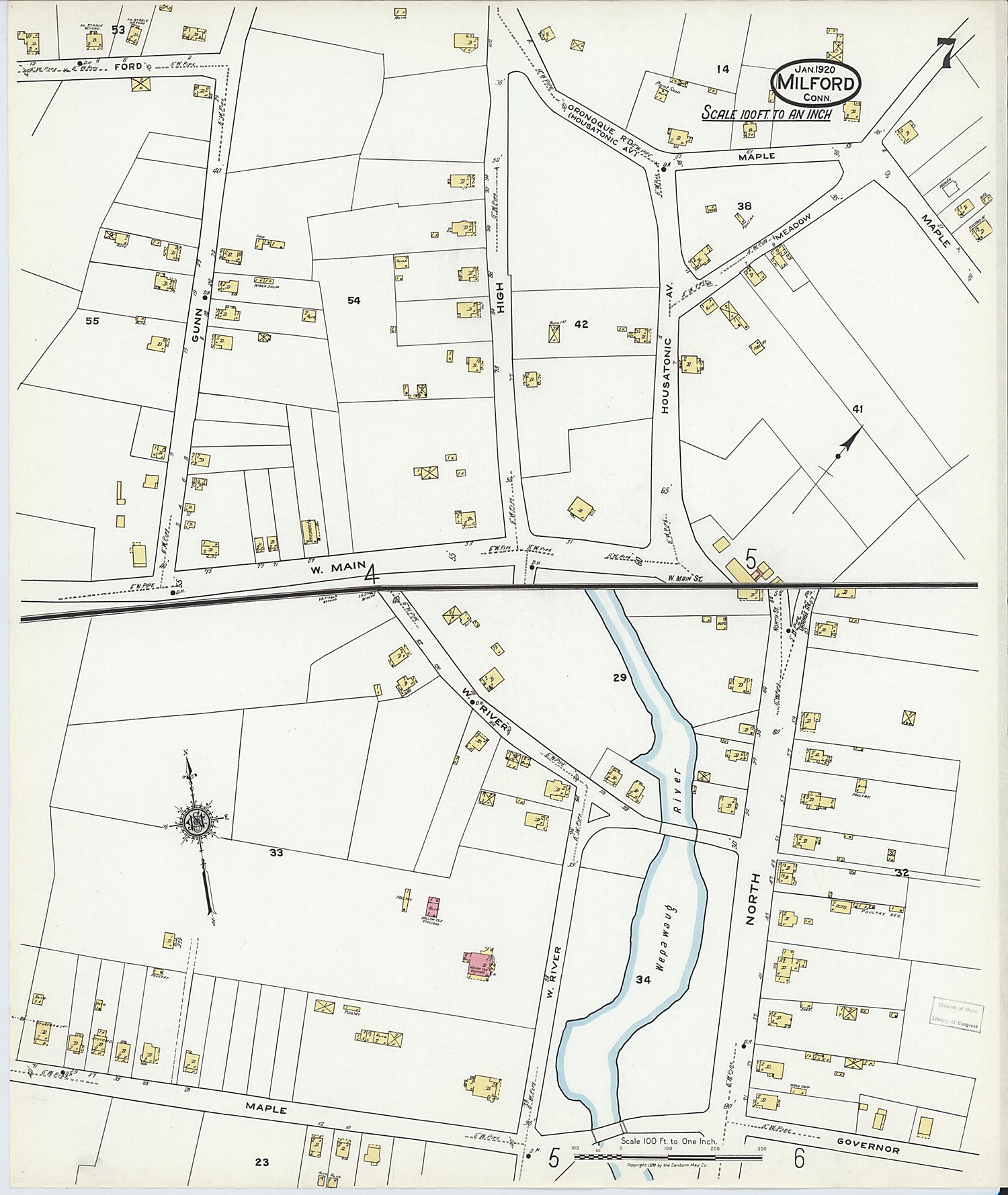 This old map of Milford, New Haven County, Connecticut was created by Sanborn Map Company in 1920