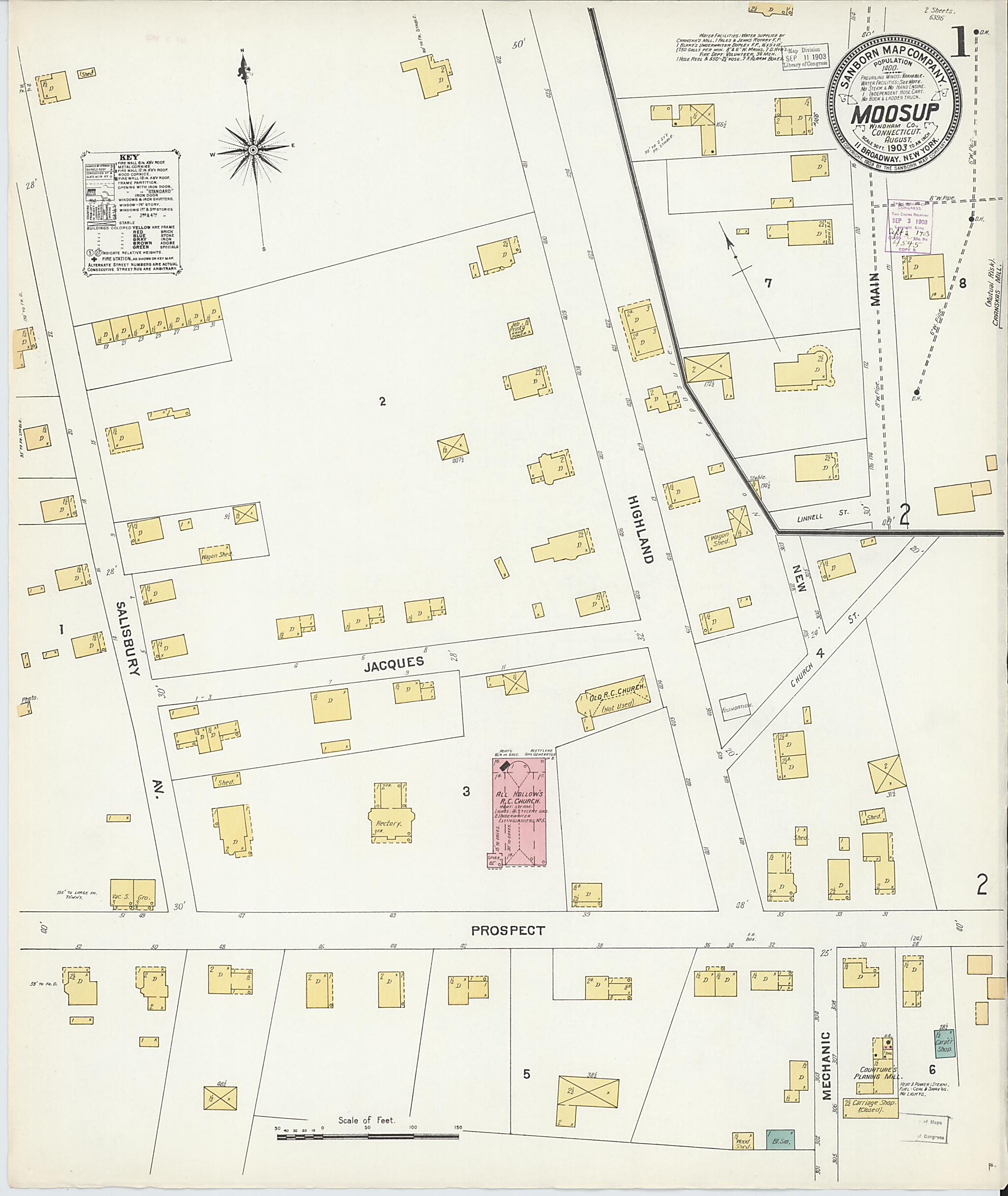 This old map of Moosup, Windham County, Connecticut was created by Sanborn Map Company in 1903