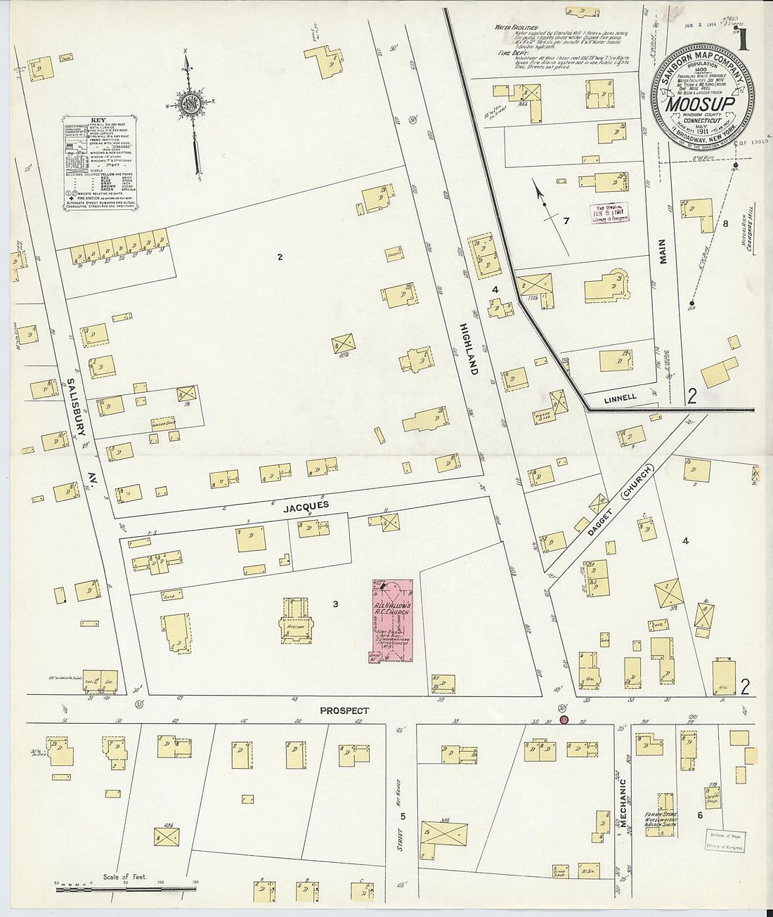 This old map of Moosup, Windham County, Connecticut was created by Sanborn Map Company in 1911
