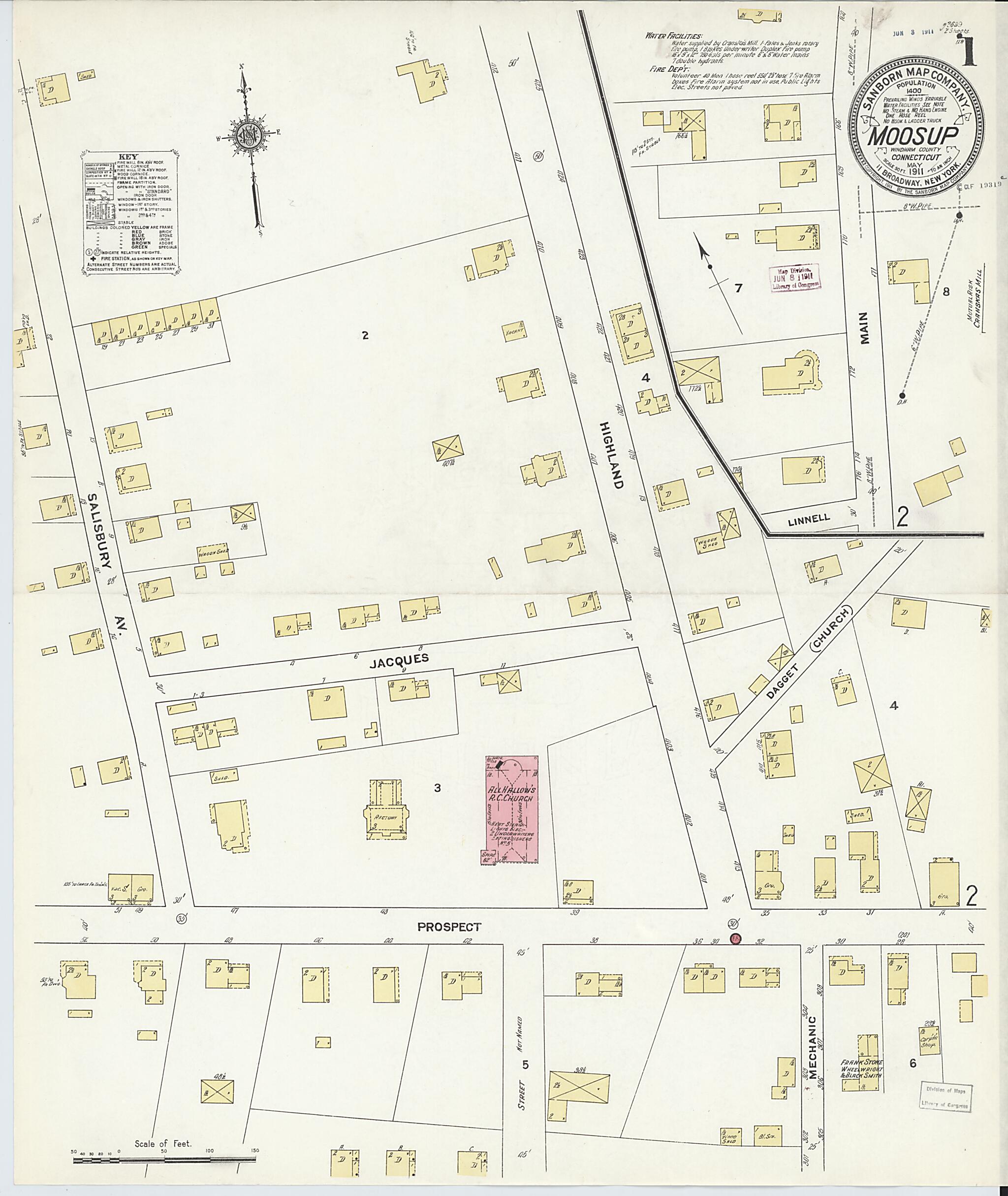 This old map of Moosup, Windham County, Connecticut was created by Sanborn Map Company in 1911