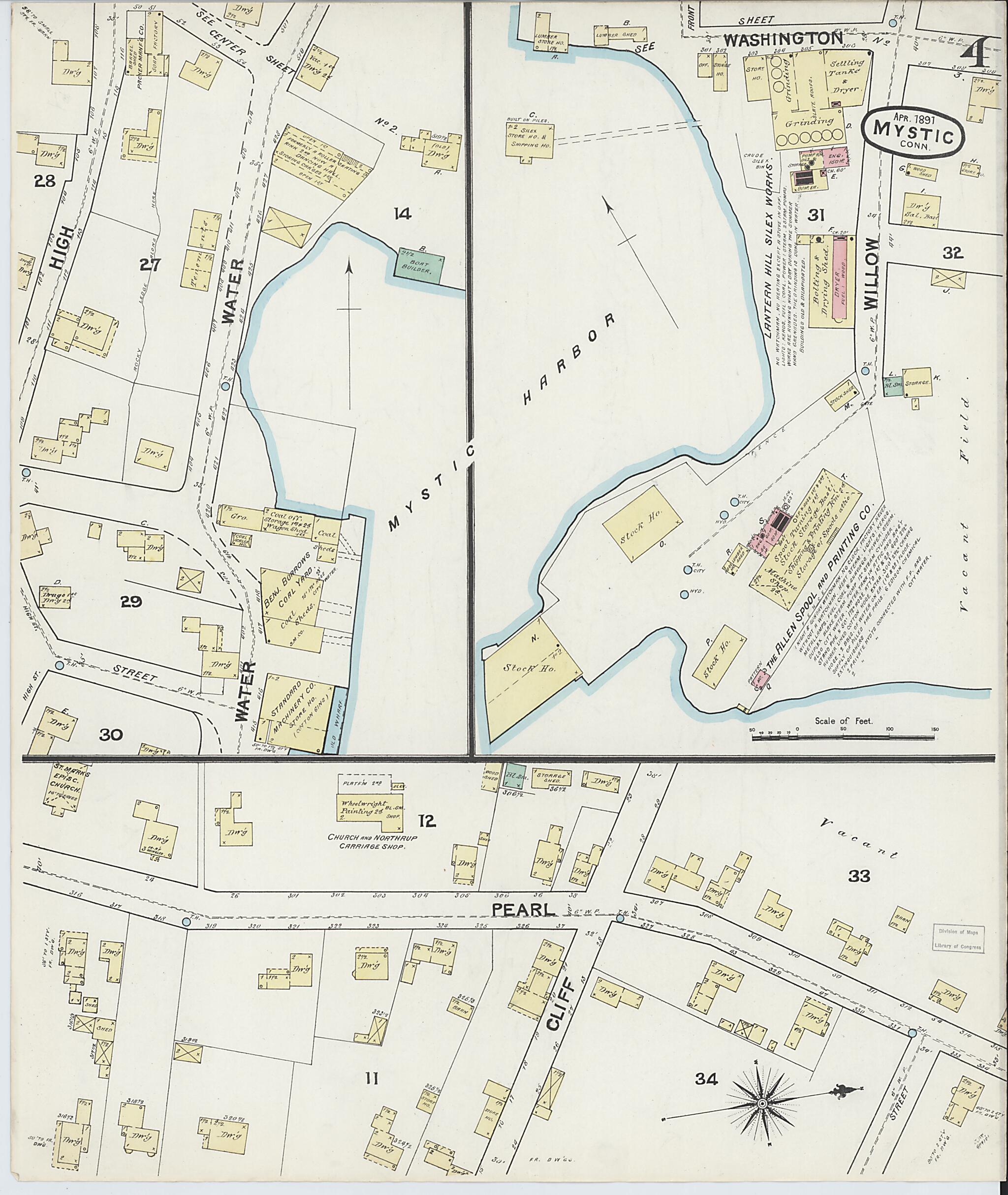 This old map of Mystic, New London County, Connecticut was created by Sanborn Map Company in 1891
