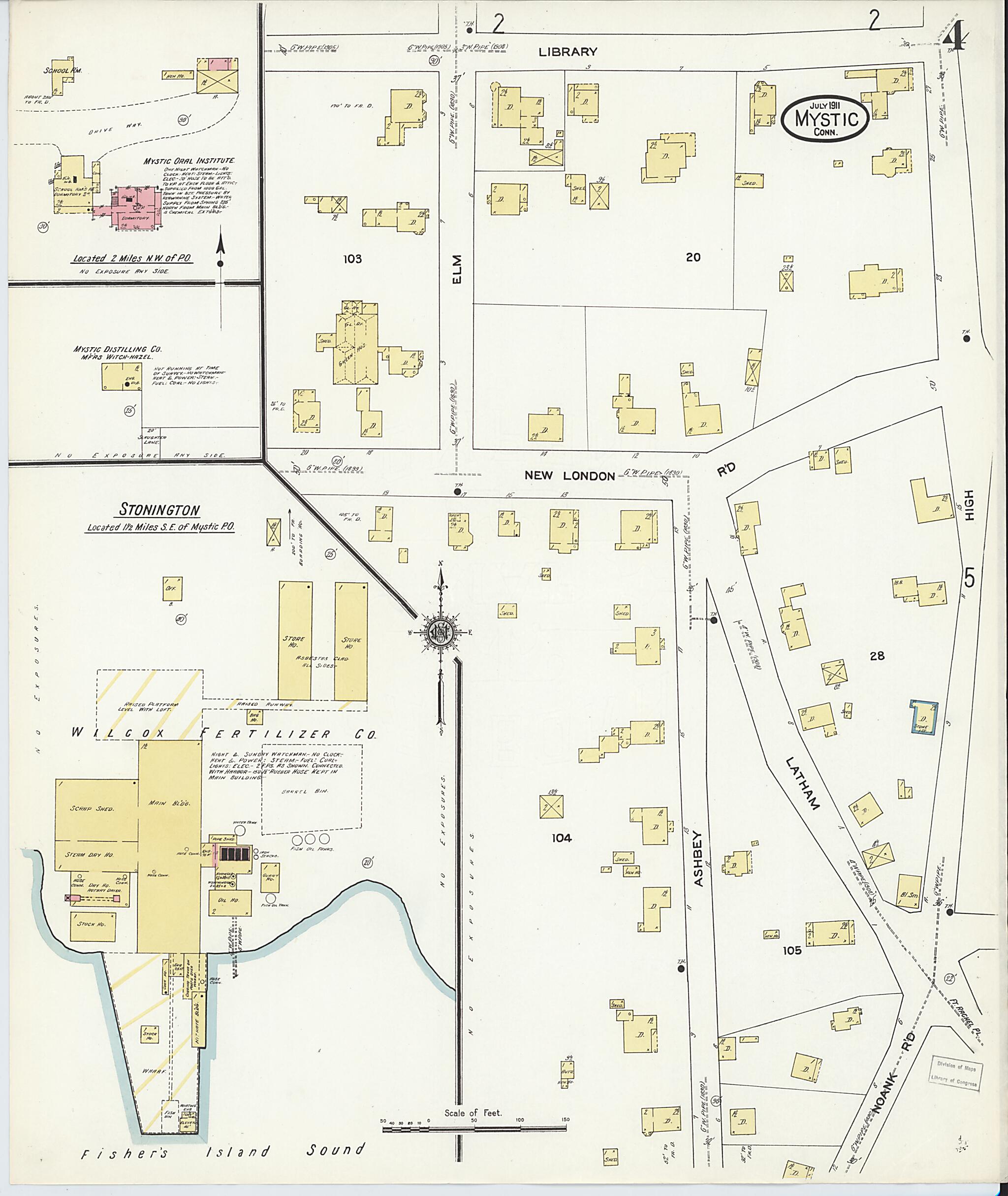 This old map of West Mystic, New London County, Connecticut was created by Sanborn Map Company in 1911