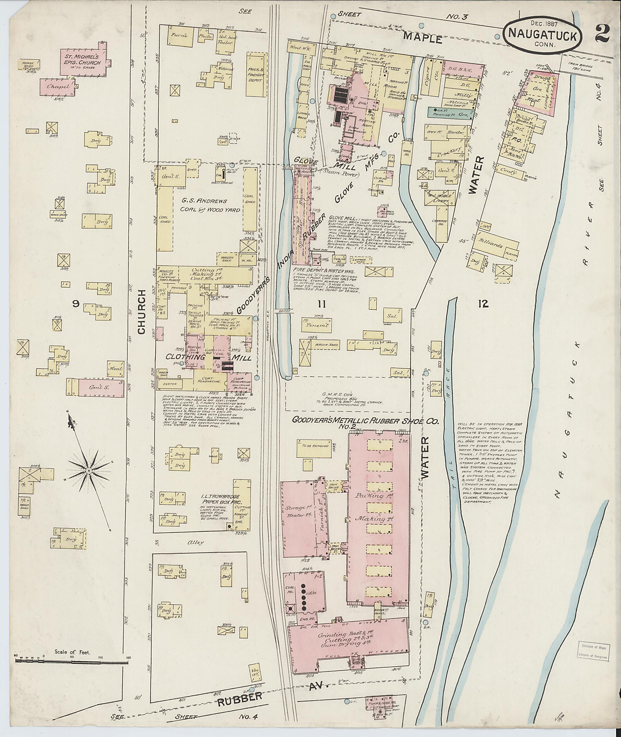 This old map of Naugatuck, New Haven County, Connecticut was created by Sanborn Map Company in 1887