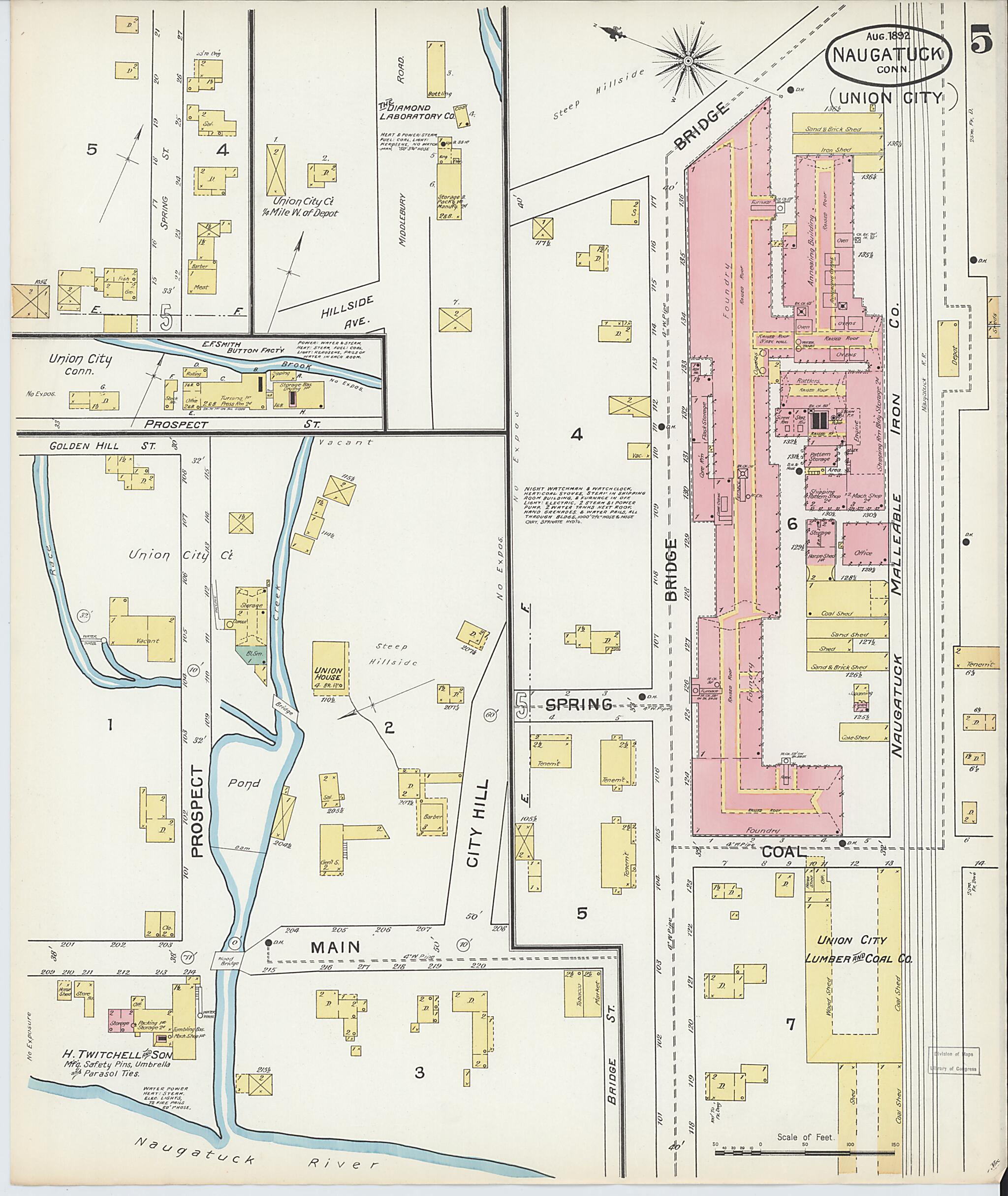 This old map of Naugatuck, New Haven County, Connecticut was created by Sanborn Map Company in 1892